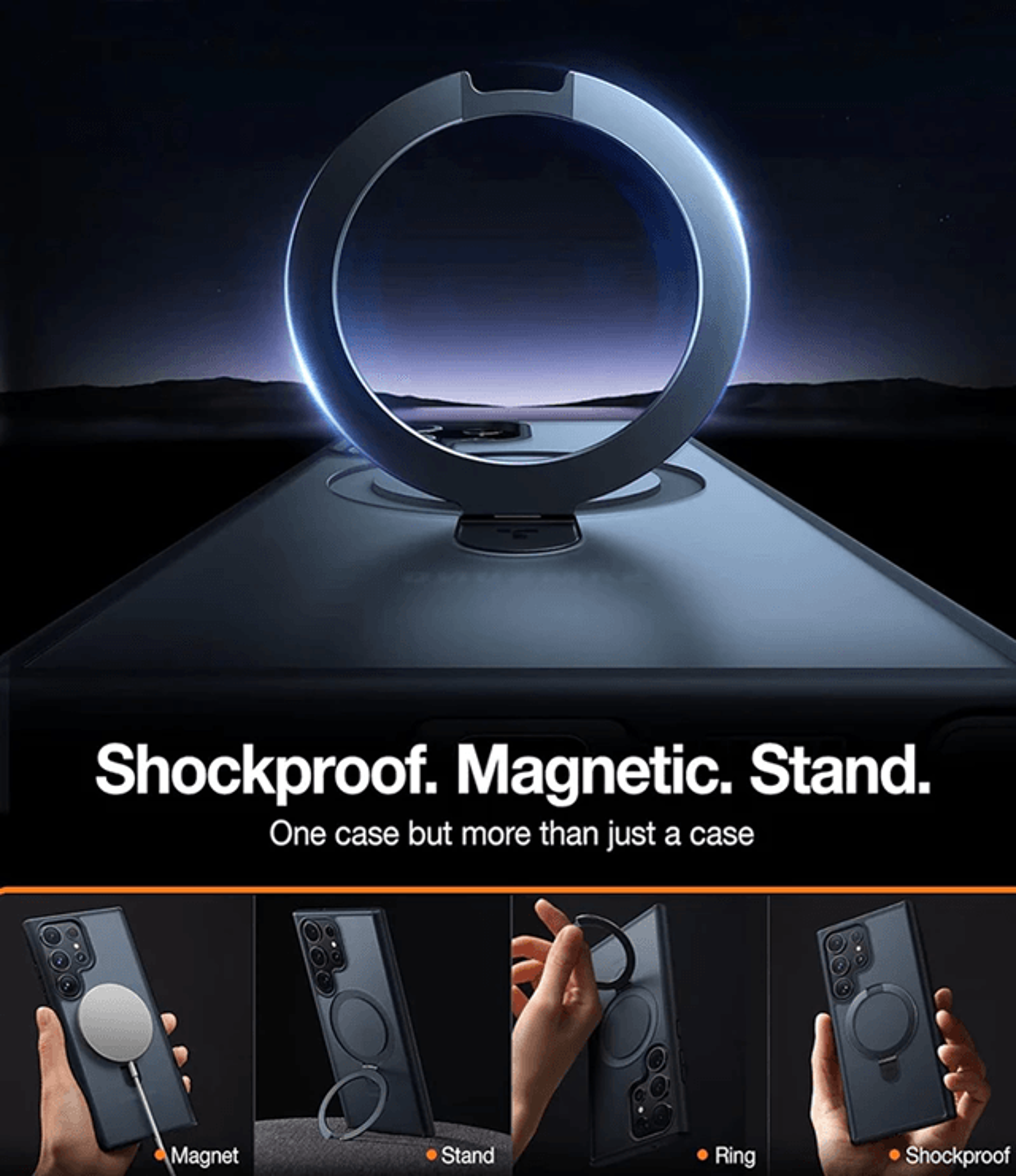 Magnetic Ring Kickstand Phone Case For Samsung Galaxy Translucent Protective Cover 2