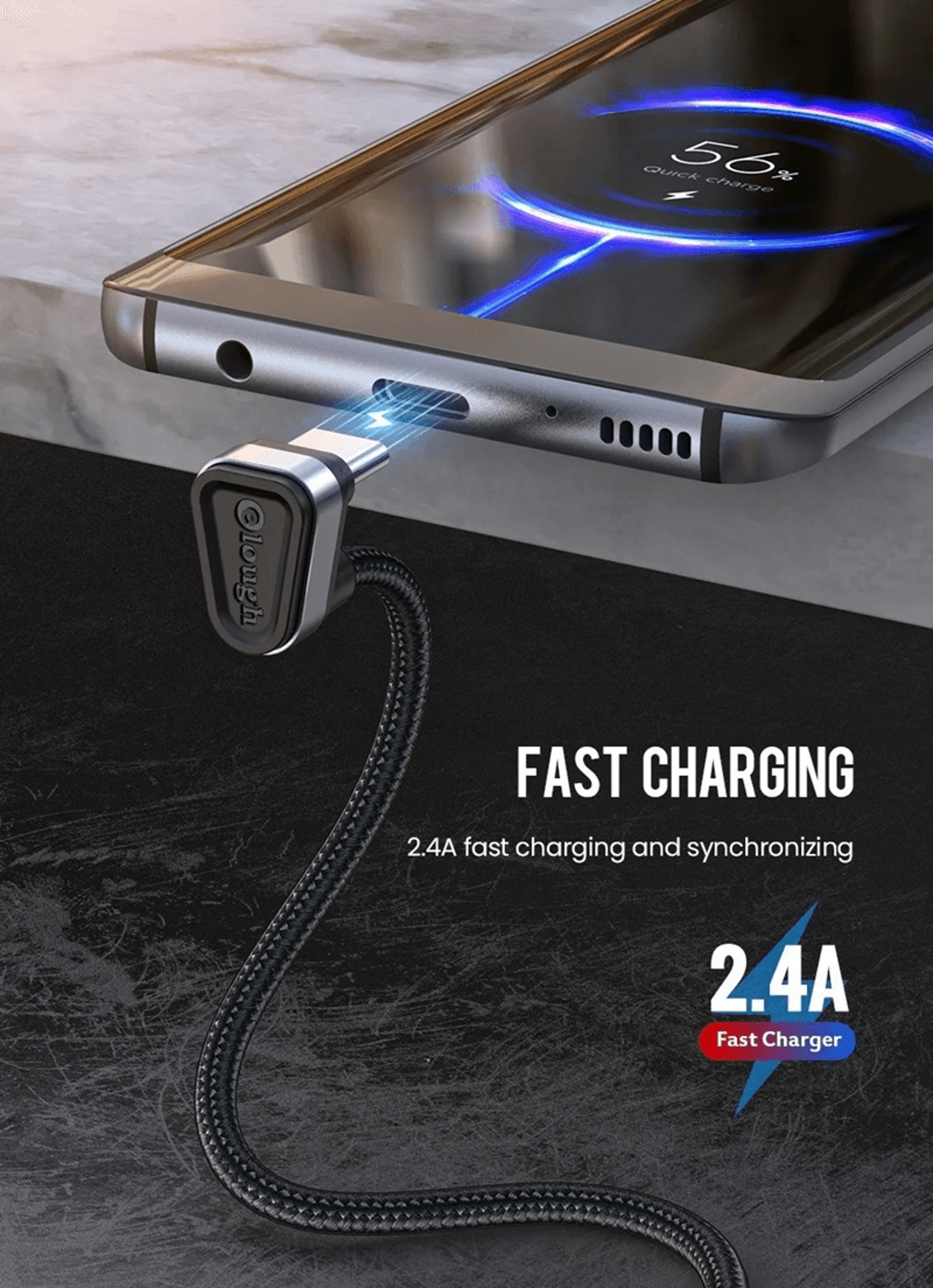 Fast Charging USB Type C Cable 90 Degree Angle Gaming Data Cord 1