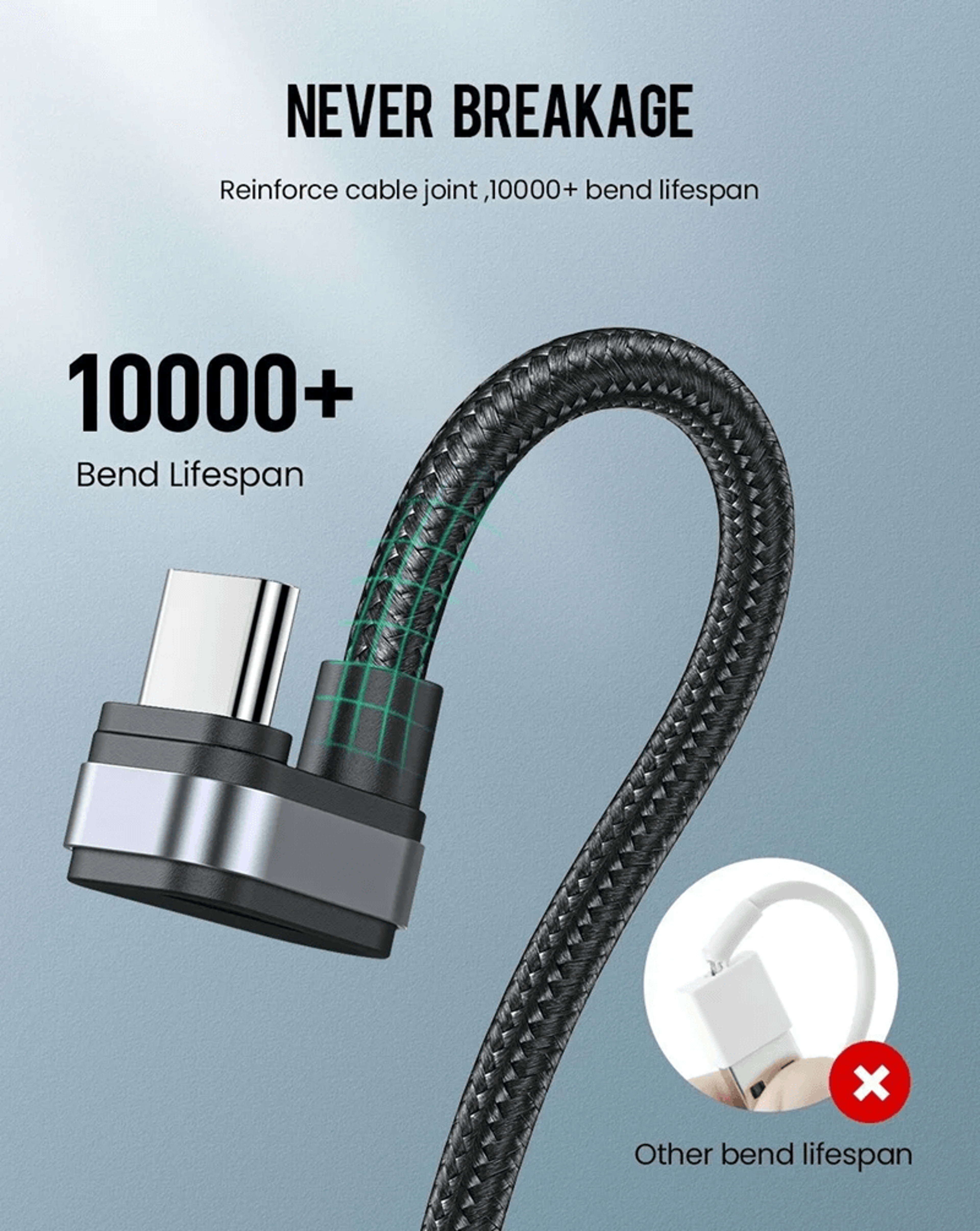 Fast Charging USB Type C Cable 90 Degree Angle Gaming Data Cord 2