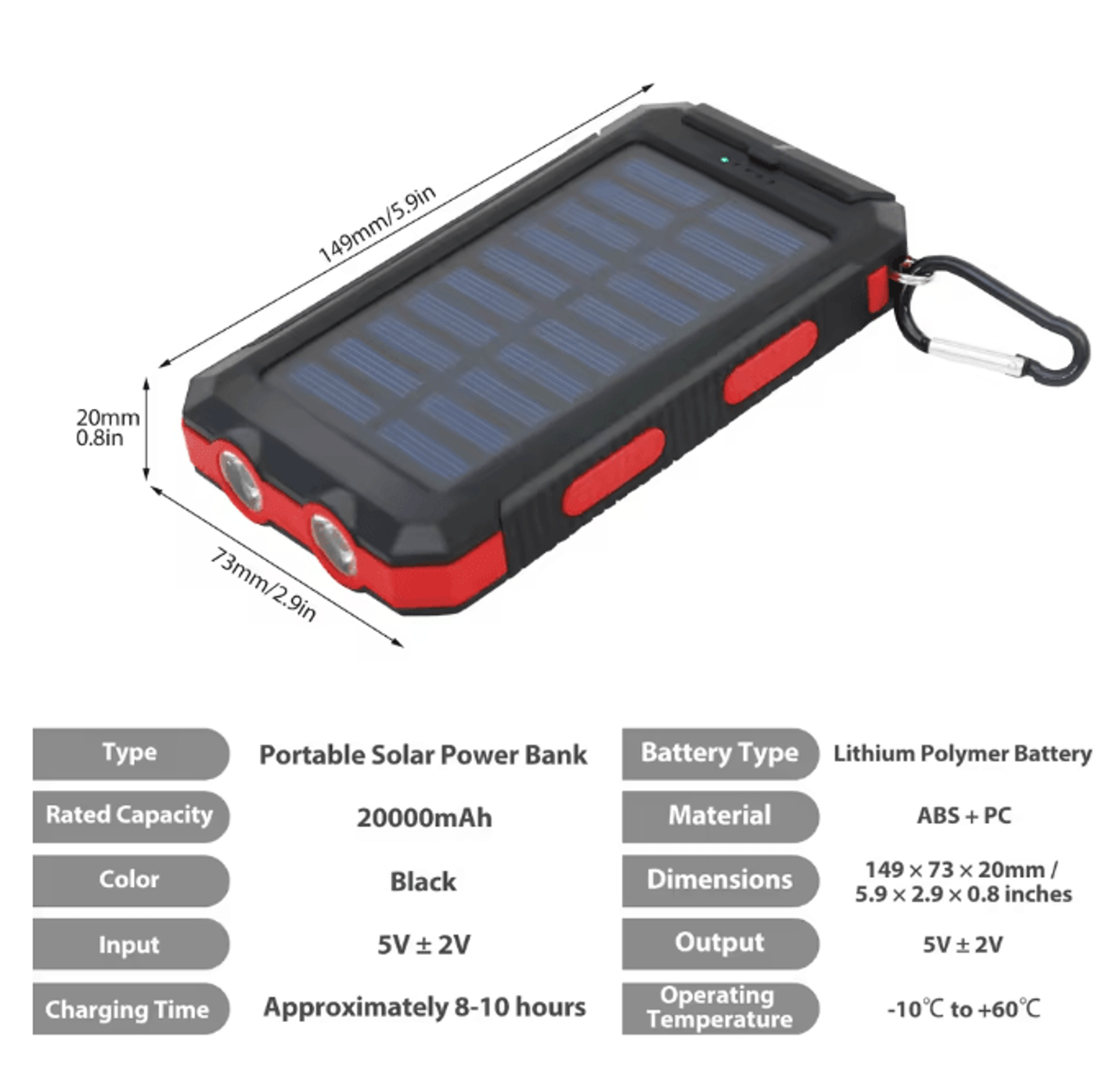 20000mAh Solar Power Bank Waterproof Portable Charger For Outdoor Use 8