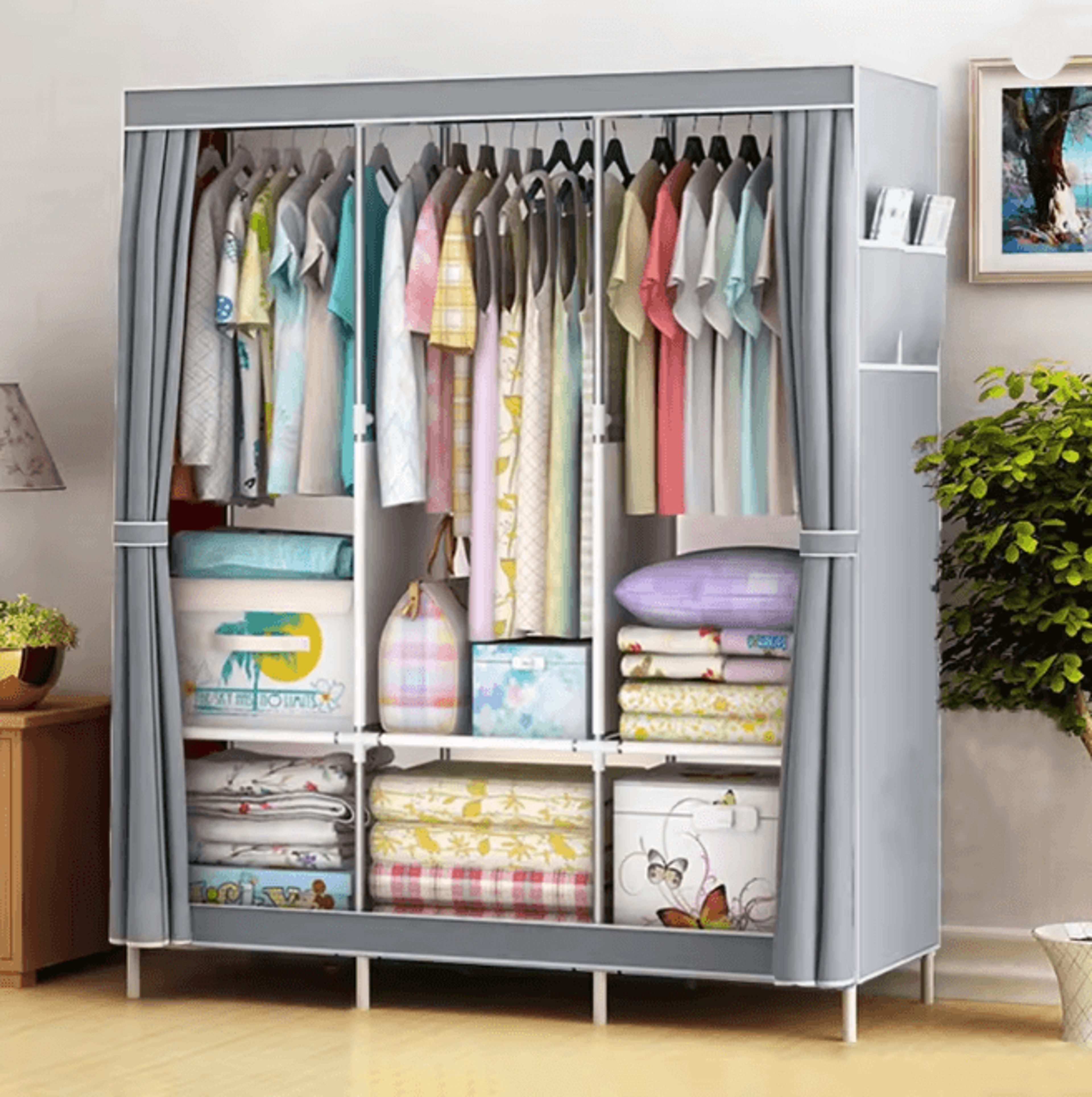 Portable Closet Wardrobe Organizer Storage Rack With Fabric Cover 7