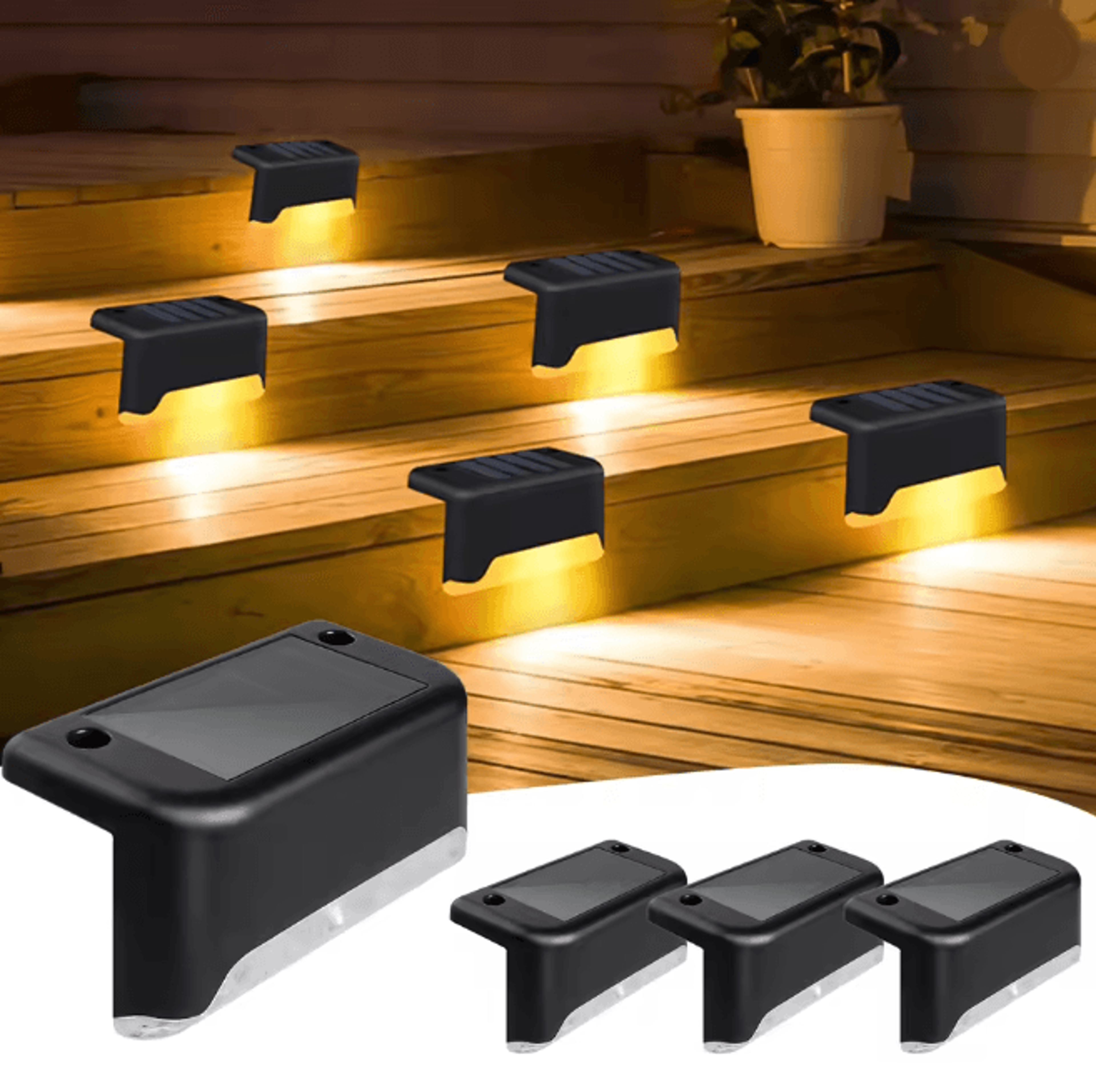 Solar Deck Lights Outdoor Waterproof LED Step Lights 4 Pack Warm White 0