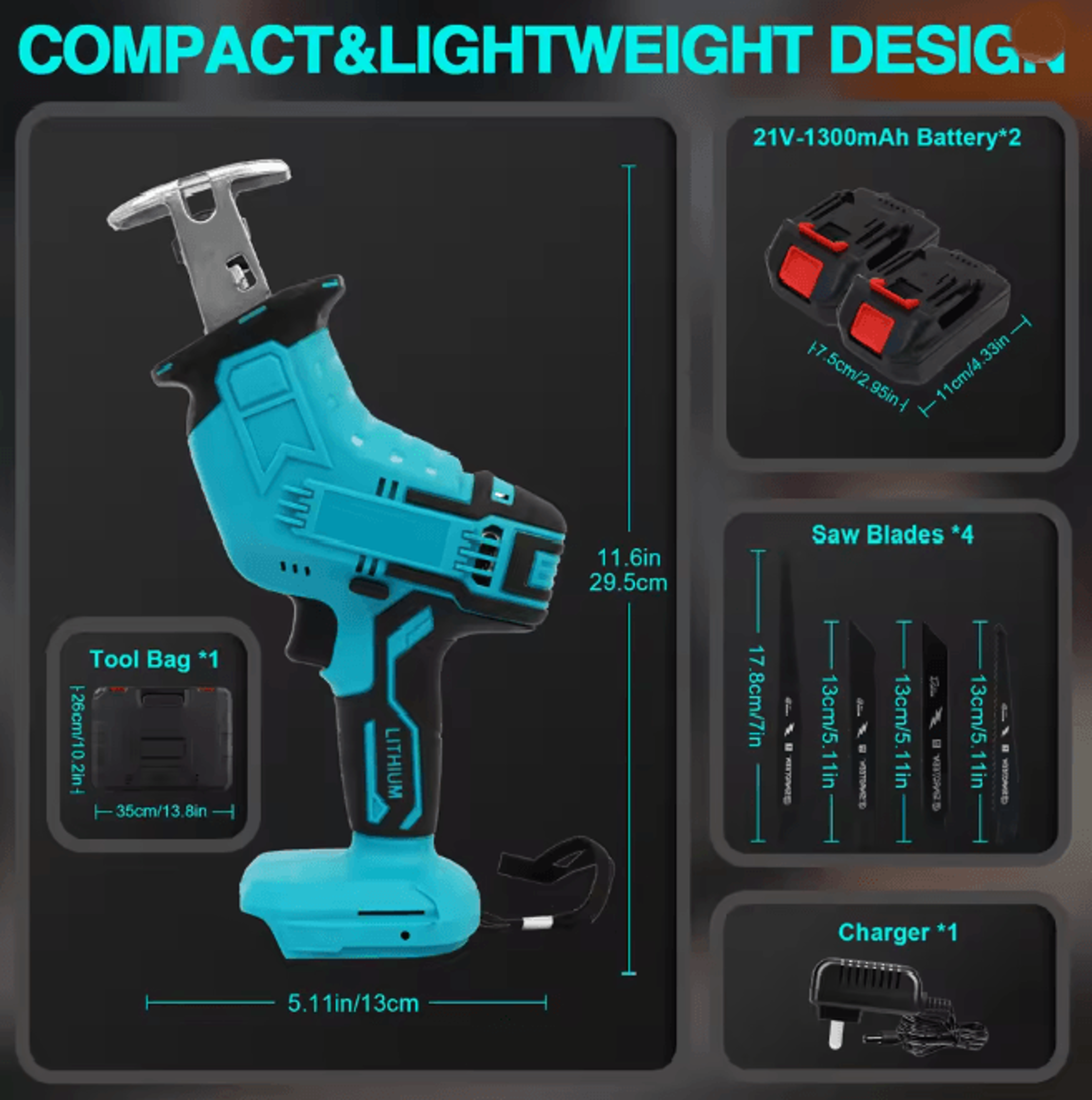 Cordless Reciprocating Saw 21V High Speed Power Cutter With Dual Batteries 1