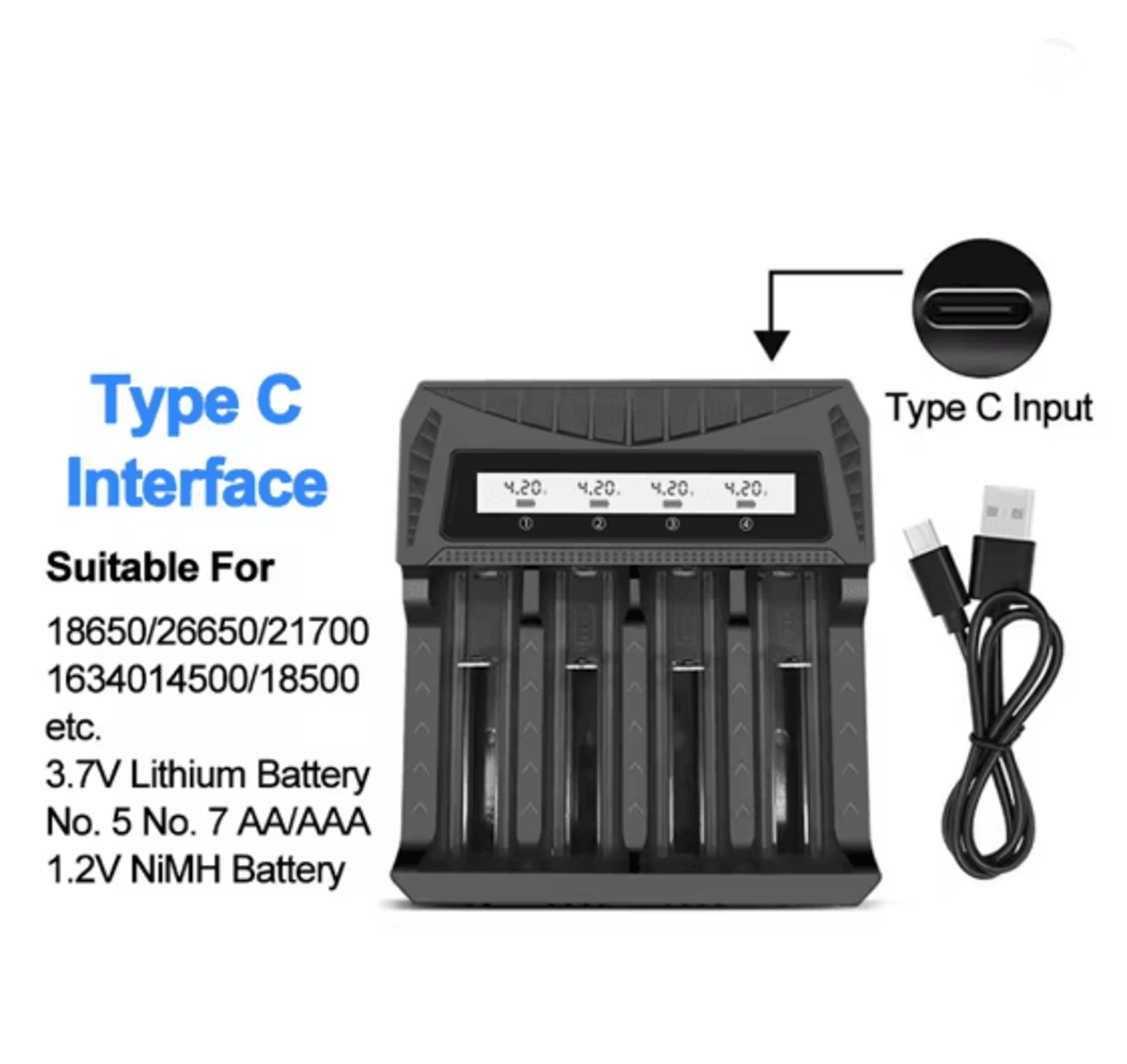 Intelligent LCD Battery Charger For 18650 AA And AAA Batteries 3