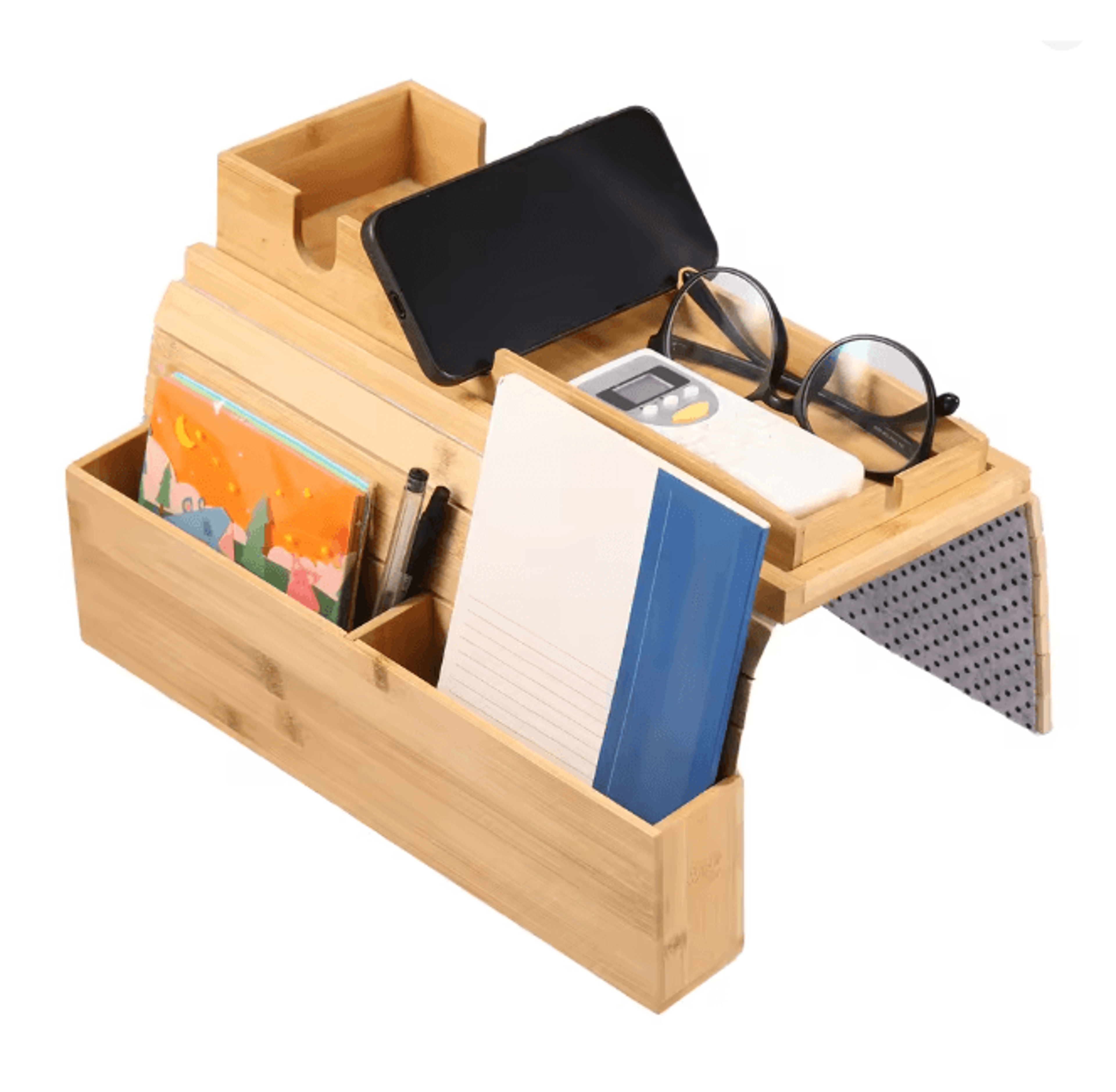 BambooGrip Couch Cup Holder Sofa Armrest Tray Anti Slip Foldable Organizer 8