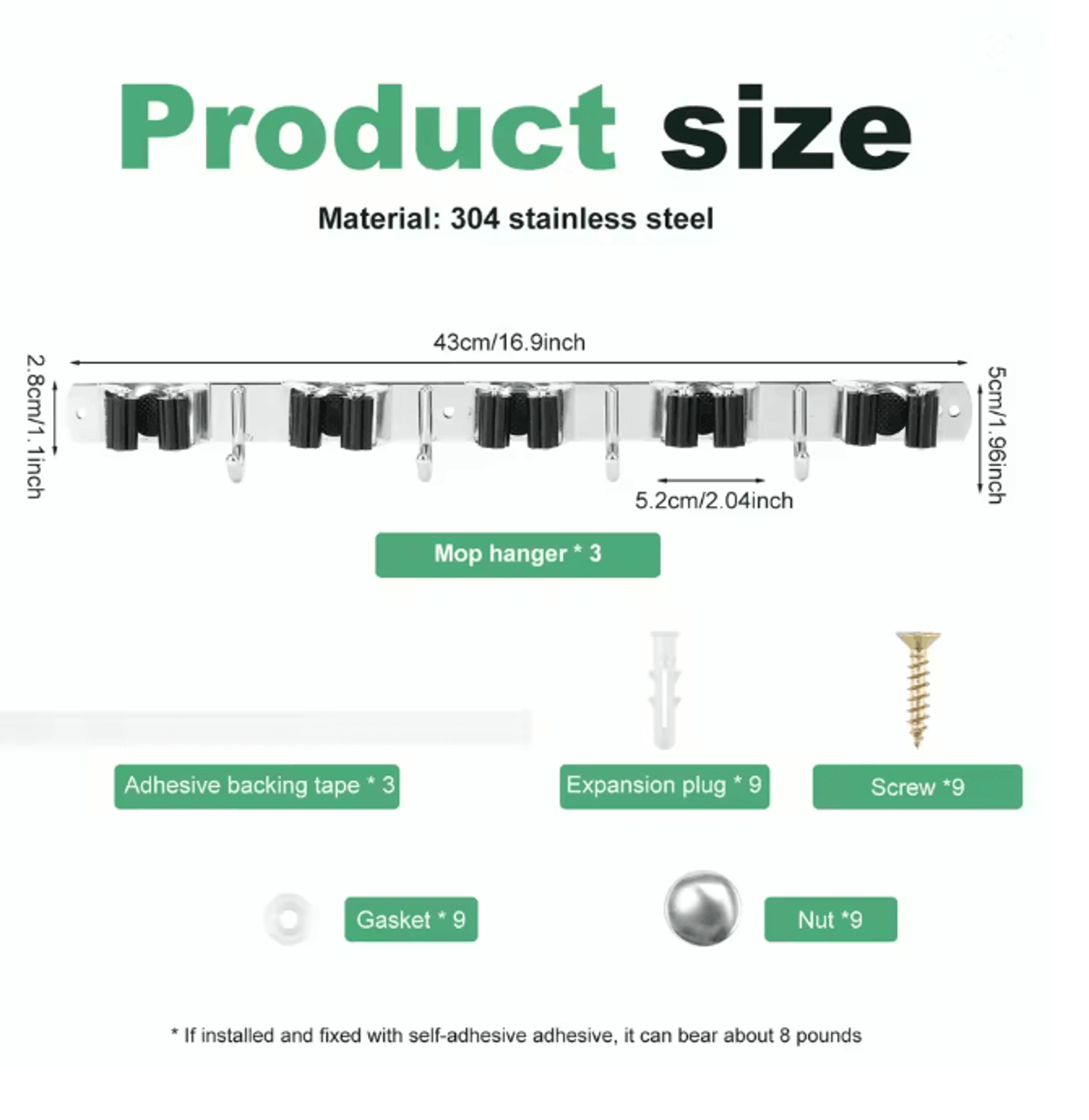 SteelHold Wall Mounted Mop And Broom Organizer Stainless Steel Holder 6
