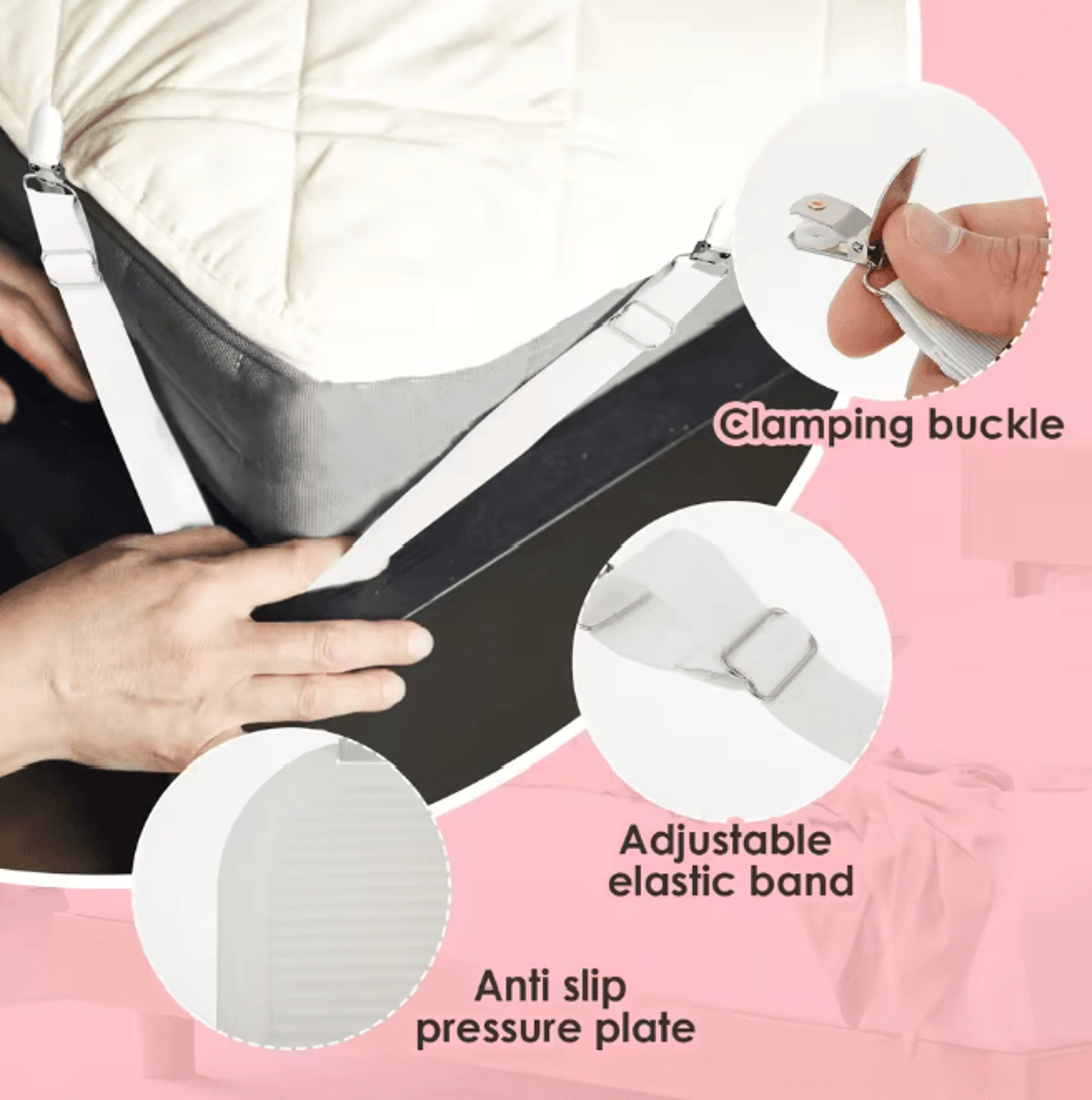 SecureFit Adjustable Bed Sheet Holders Straps With Clips 4 Piece Set 1