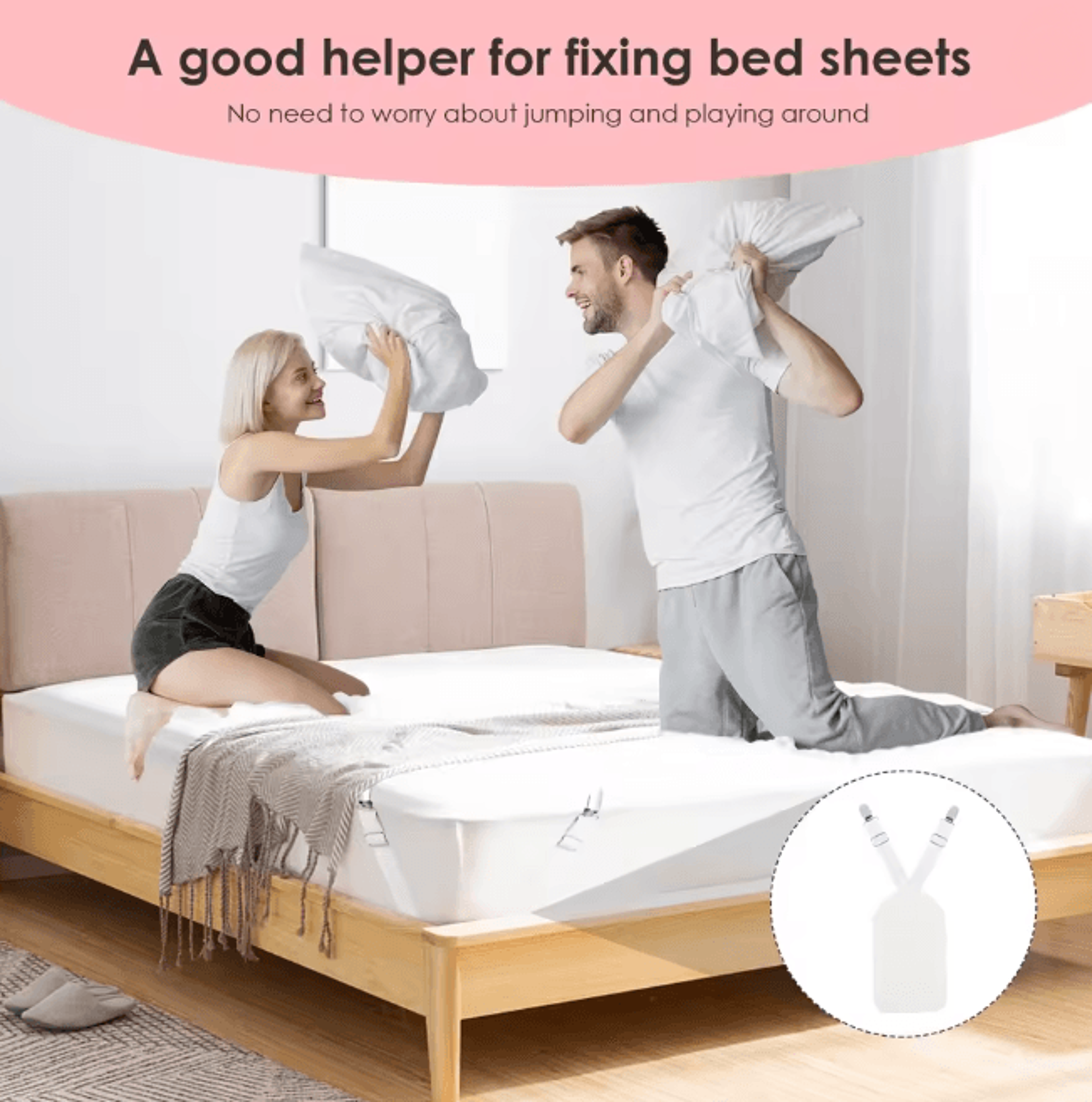 SecureFit Adjustable Bed Sheet Holders Straps With Clips 4 Piece Set 3