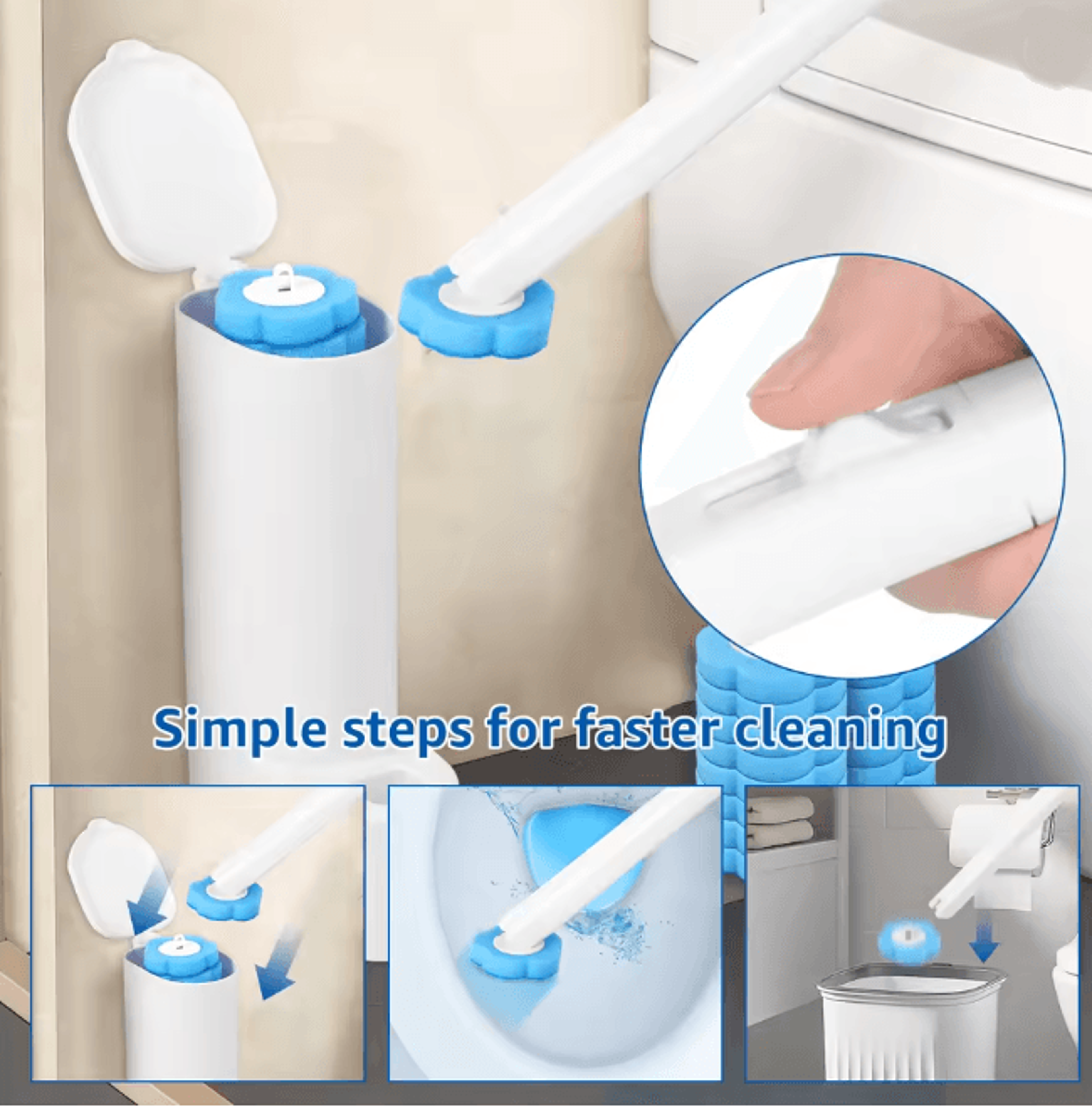 FreshClean Disposable Toilet Brush Kit Long Handle Replaceable Head Set 2