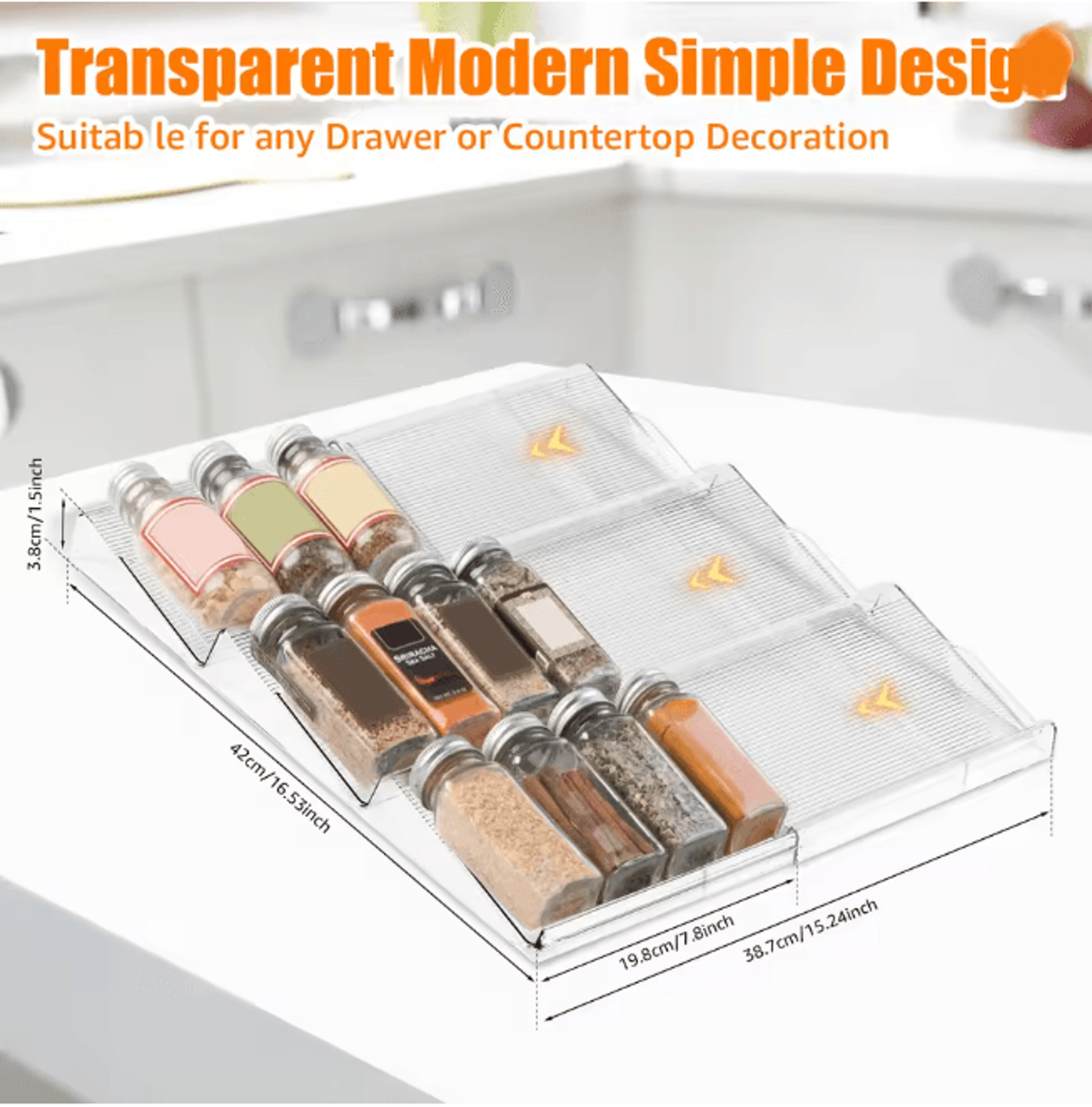 StackEase Expandable 3 Layer Spice Drawer Organizer Kitchen Seasoning Rack 4