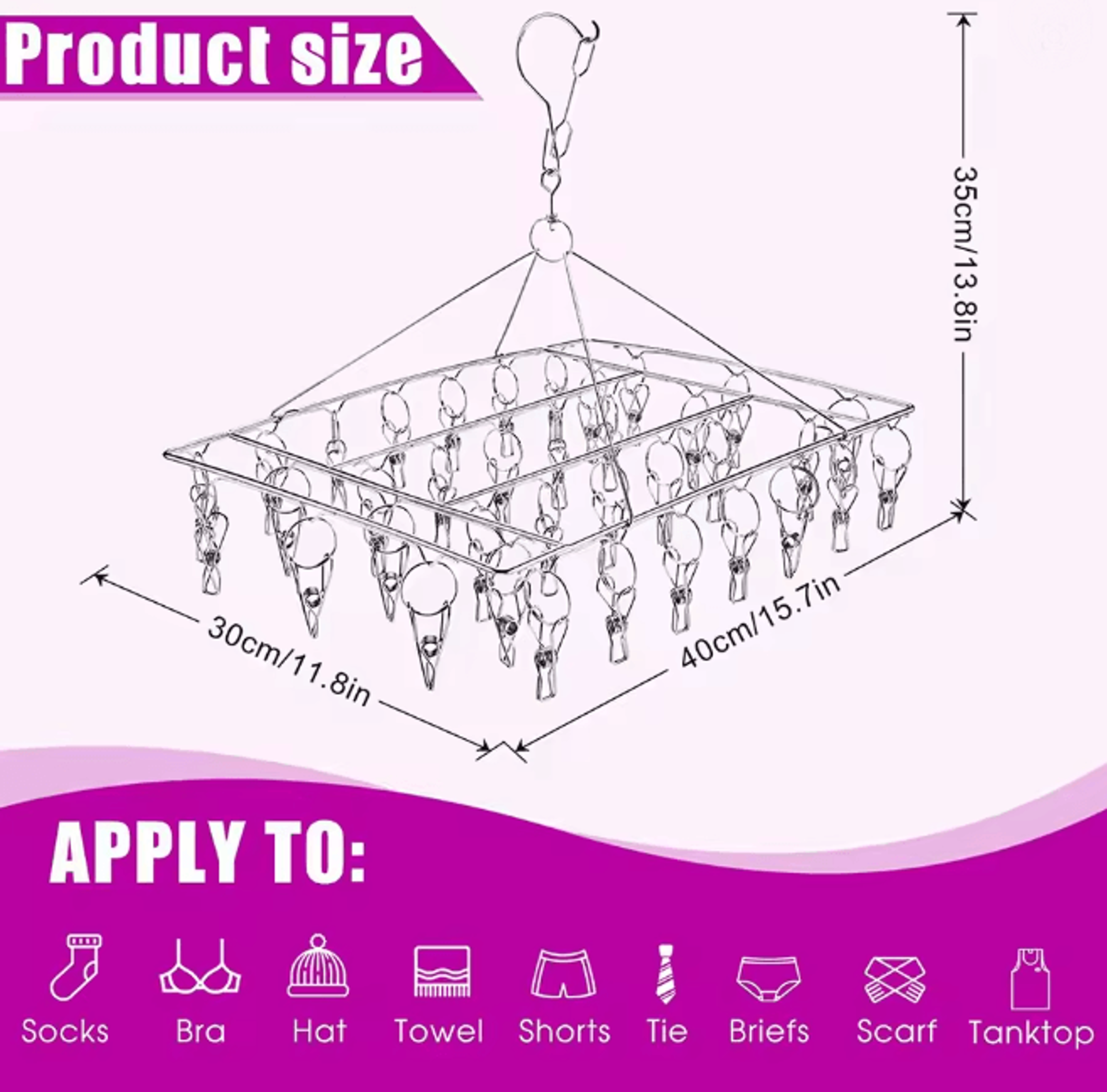 SpinDry Stainless Steel Sock Drying Rack With Windproof Clips 2