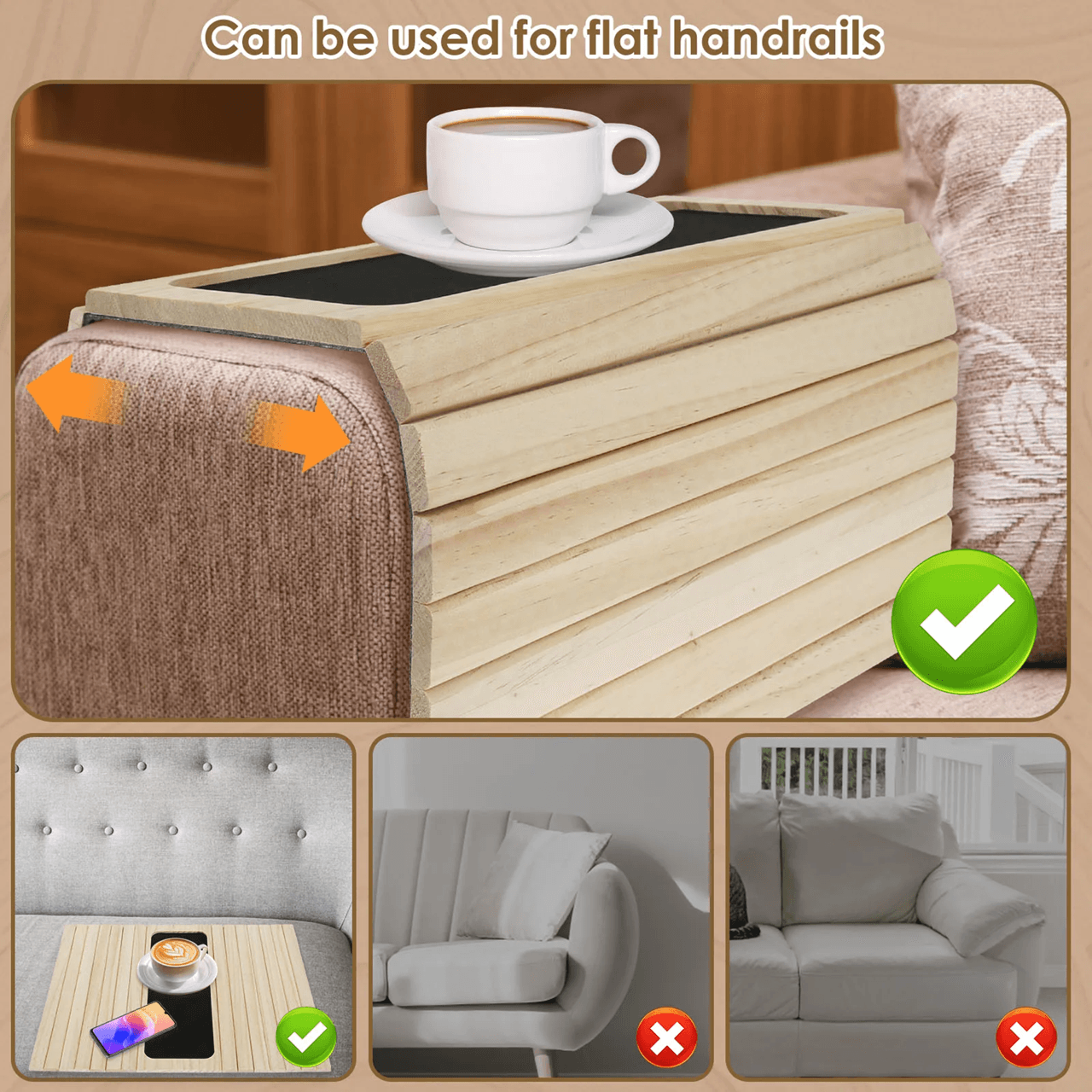 Foldable Wood Sofa Arm Tray Anti Slip Couch Arm Table 2