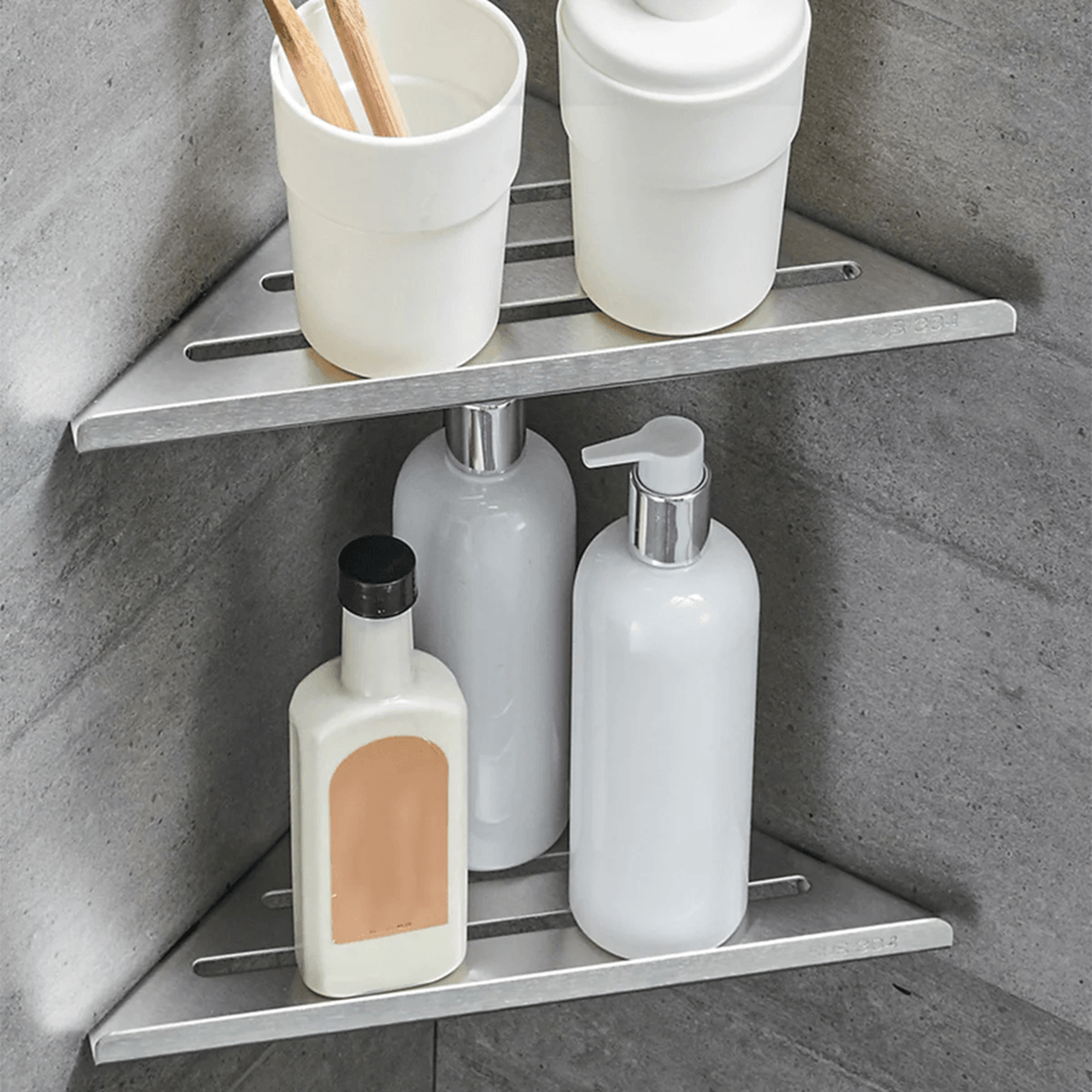 No Drill Stainless Steel Bathroom Shower Shelf Storage Rack 0