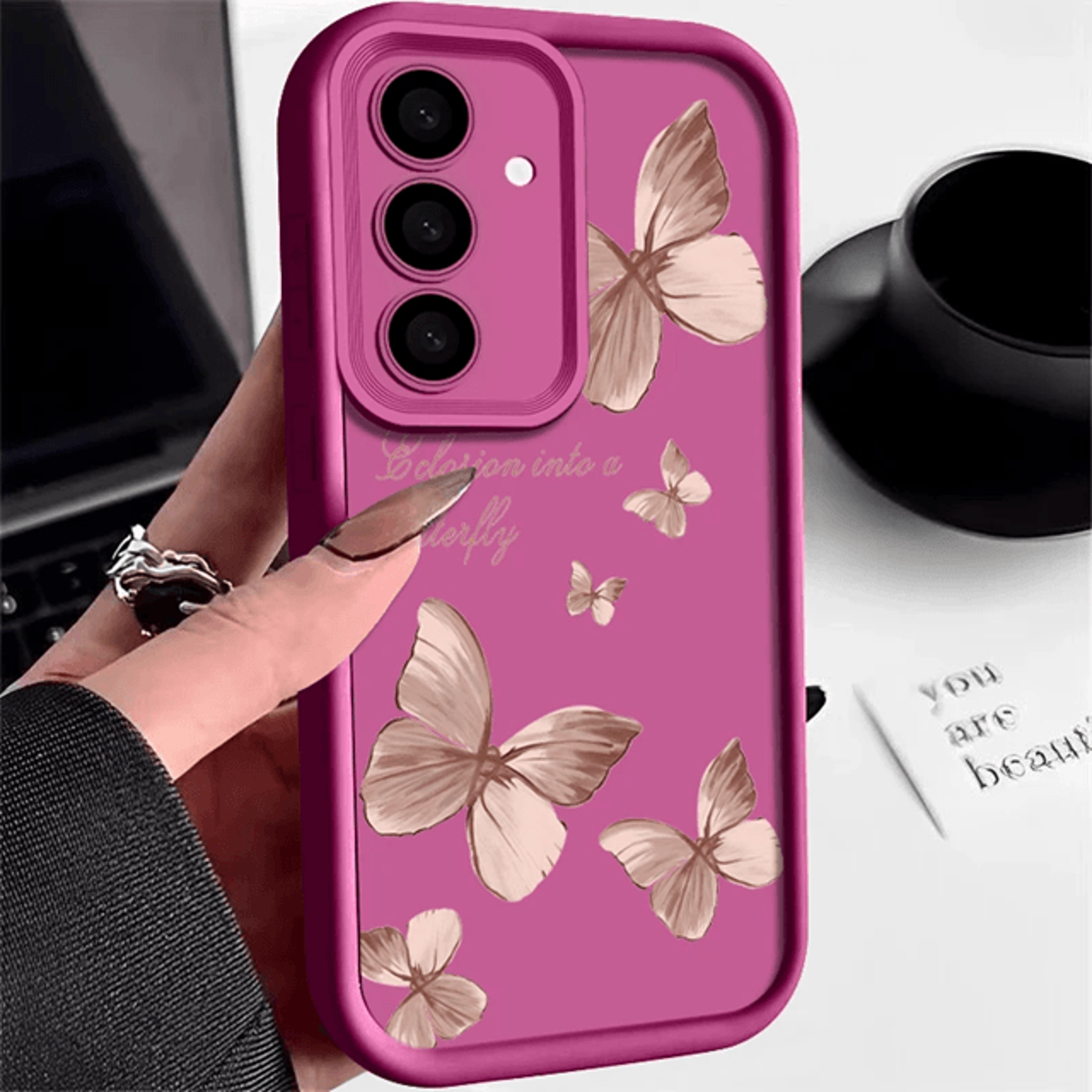 Gold Butterfly TPU Phone Case For Samsung Galaxy Soft Protective Cover 8