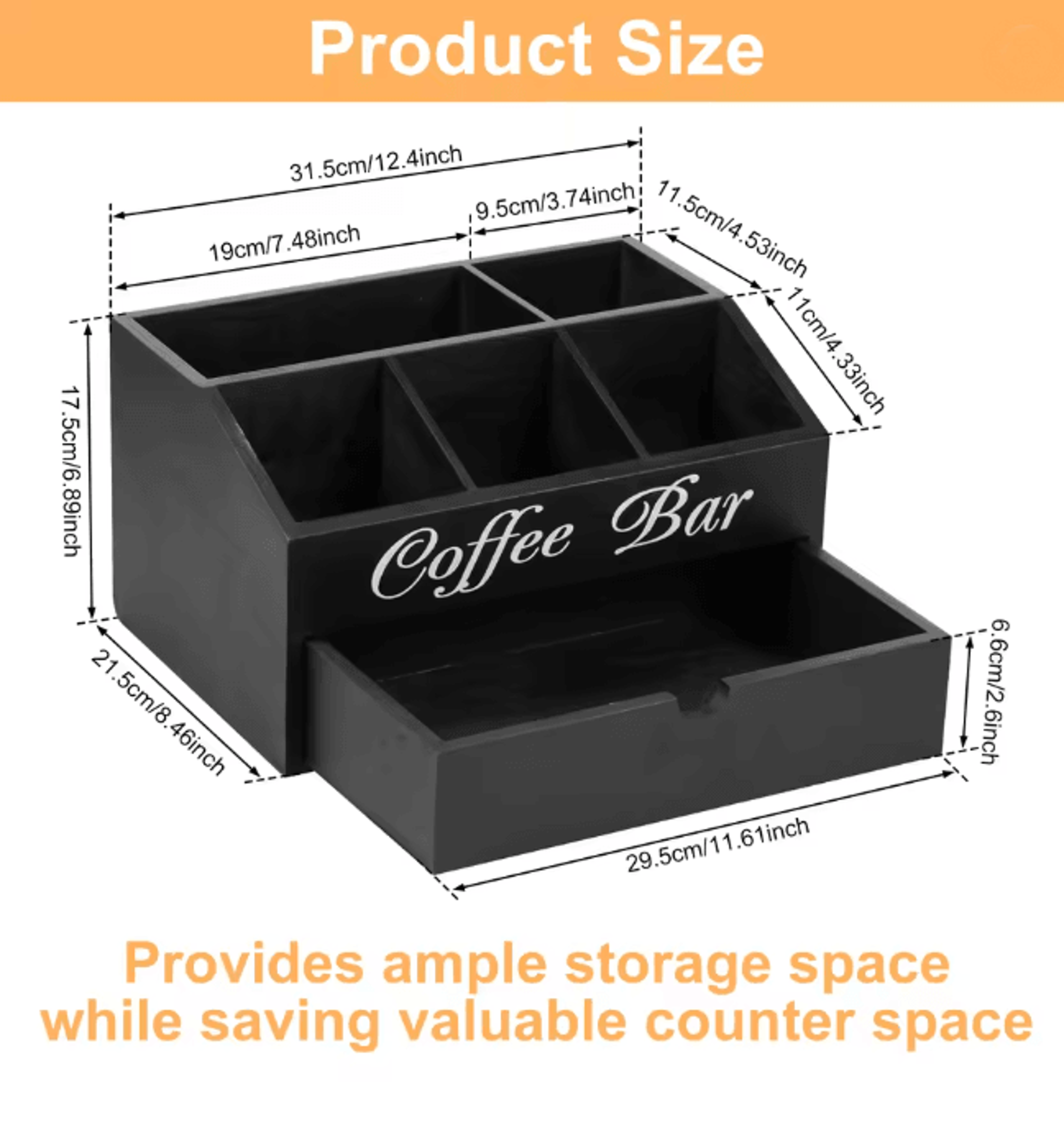 Wooden Coffee Bar Organizer Coffee Rack With Storage Compartments 6