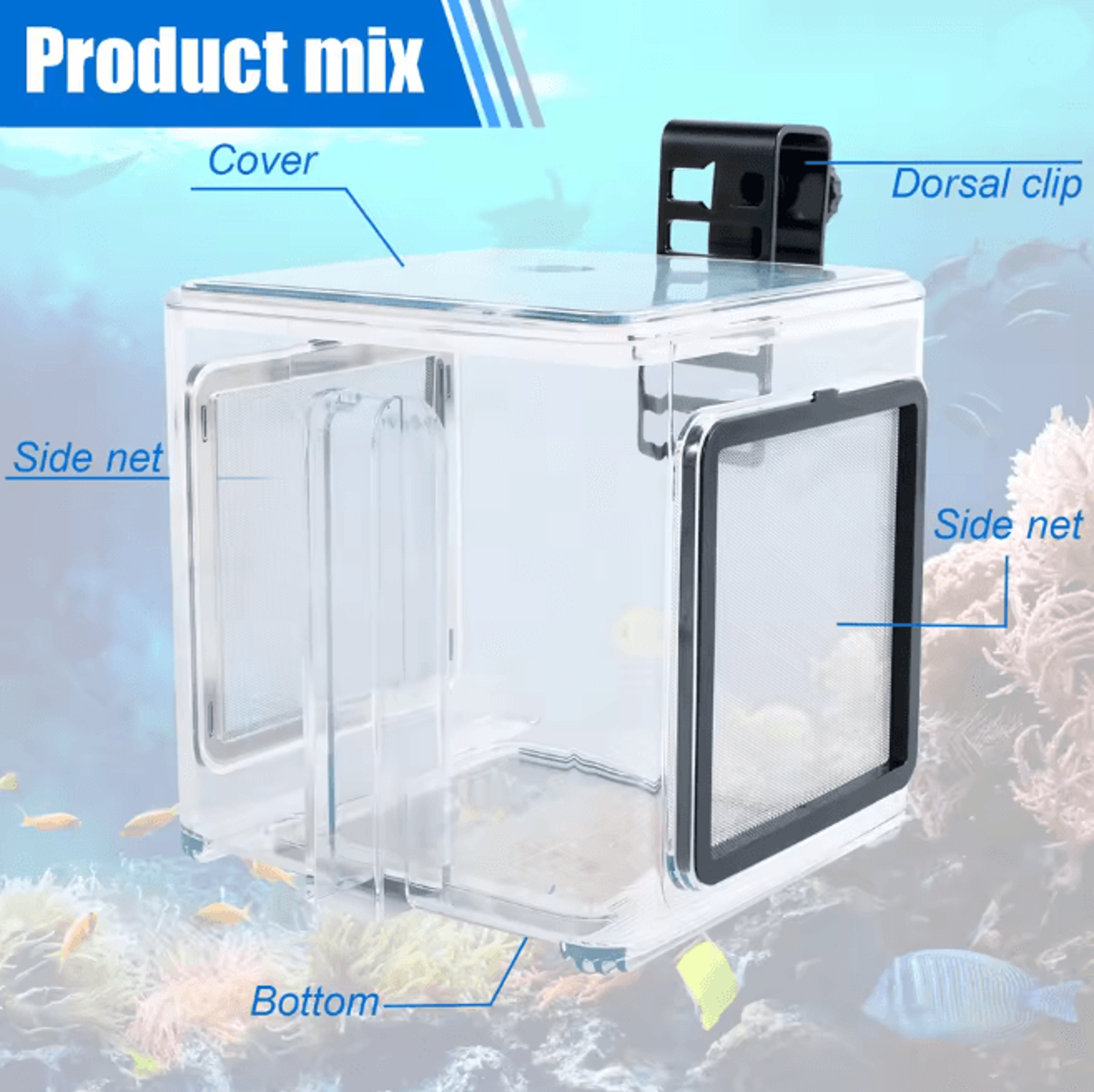 Clear Aquarium Breeder Box Fish Isolation Hatchery With Mesh Lid 1