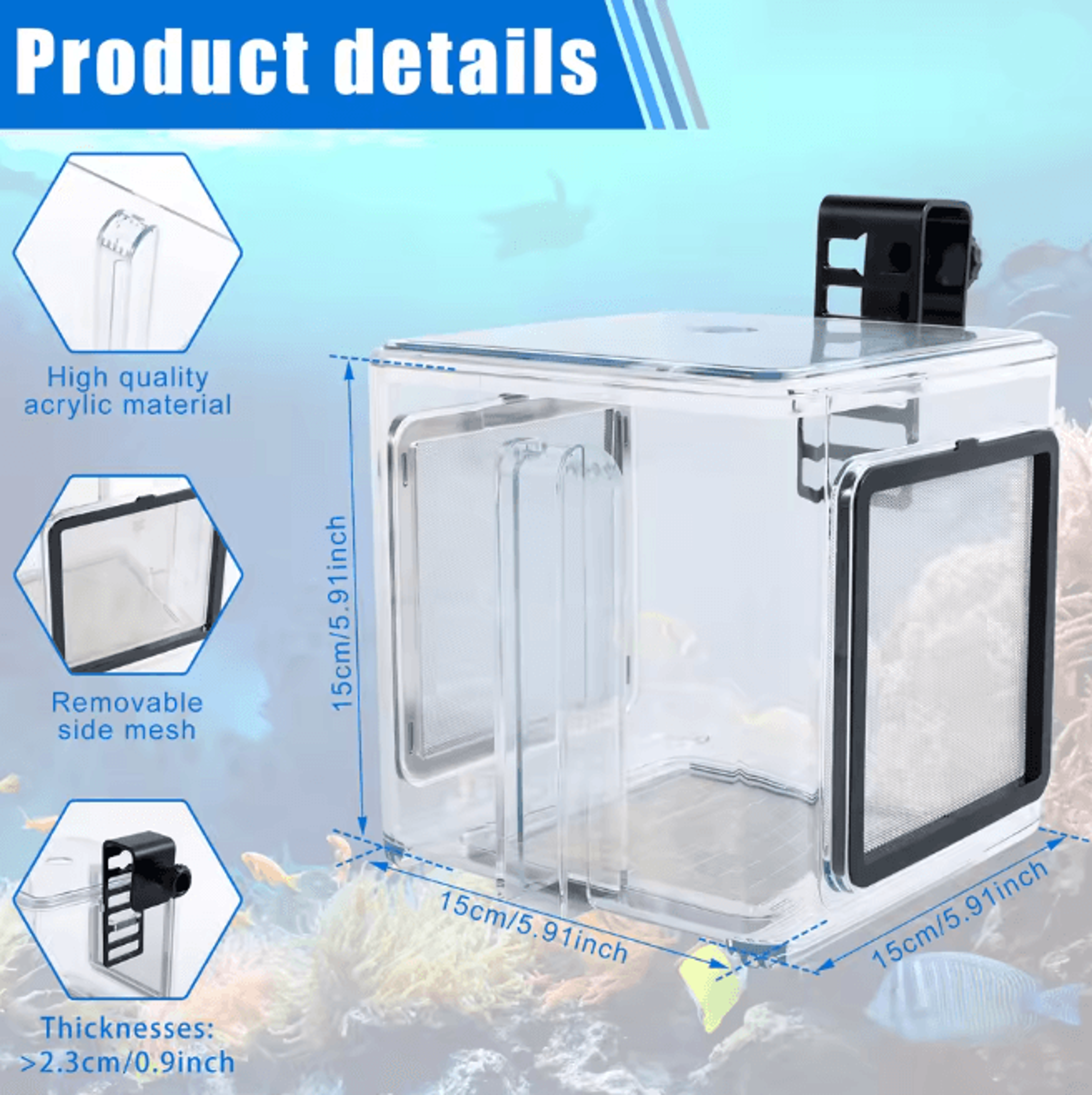 Clear Aquarium Breeder Box Fish Isolation Hatchery With Mesh Lid 3