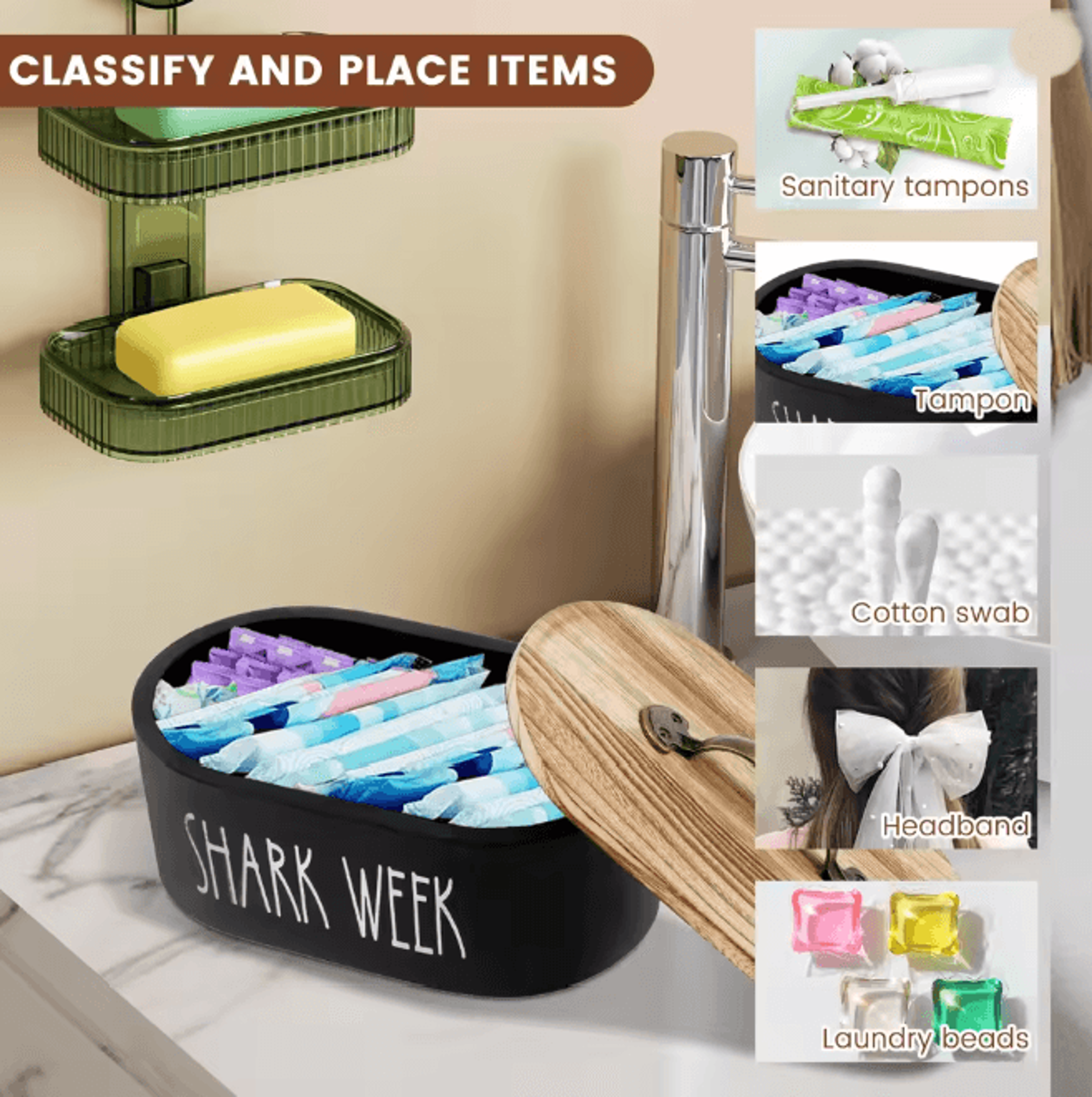 Wood Cotton Pad Storage Box Cosmetic Organizer With Lid 2