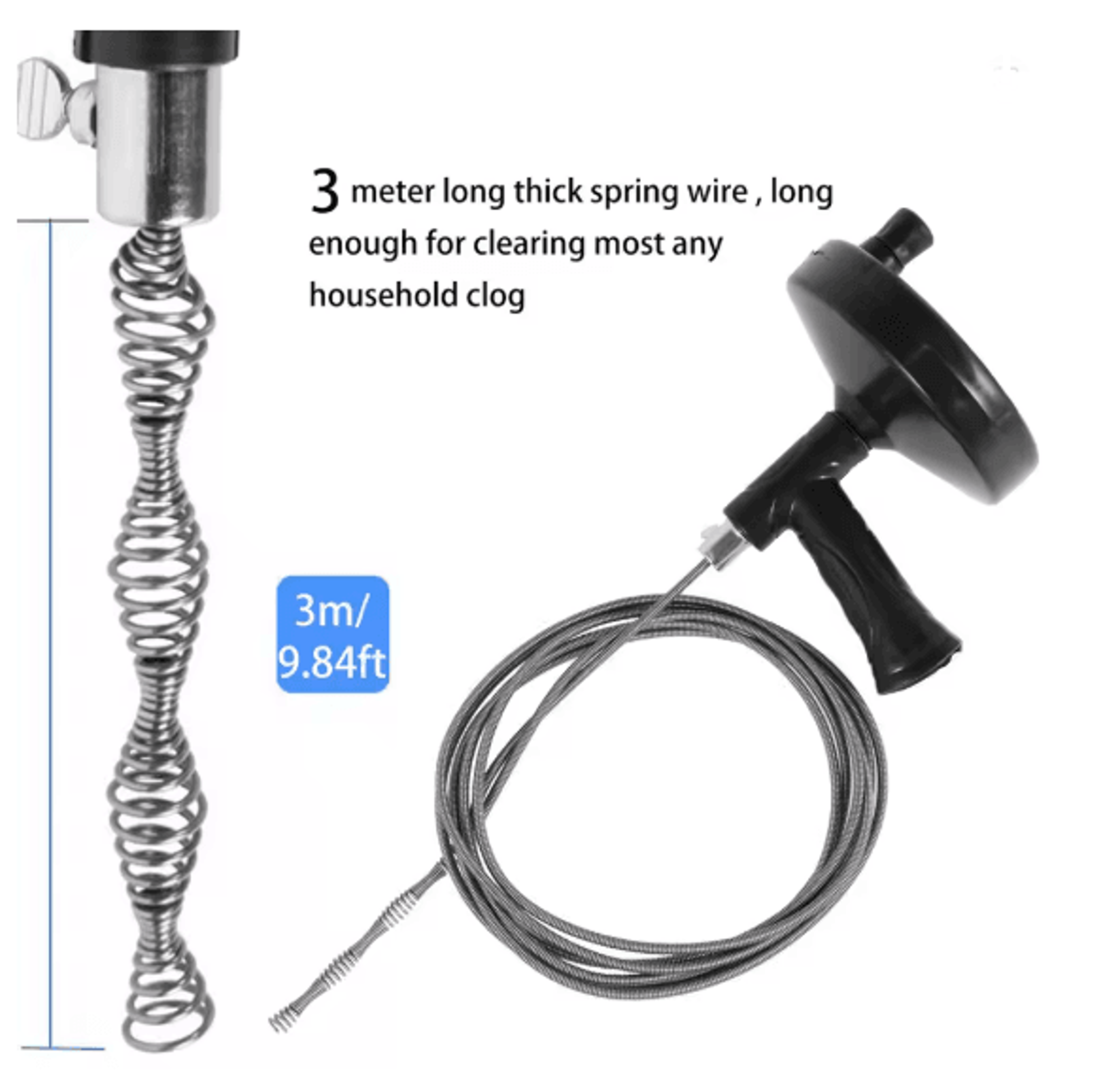 Manual Drain Snake Auger Pipe Cleaning Tool With Non Slip Handle 2