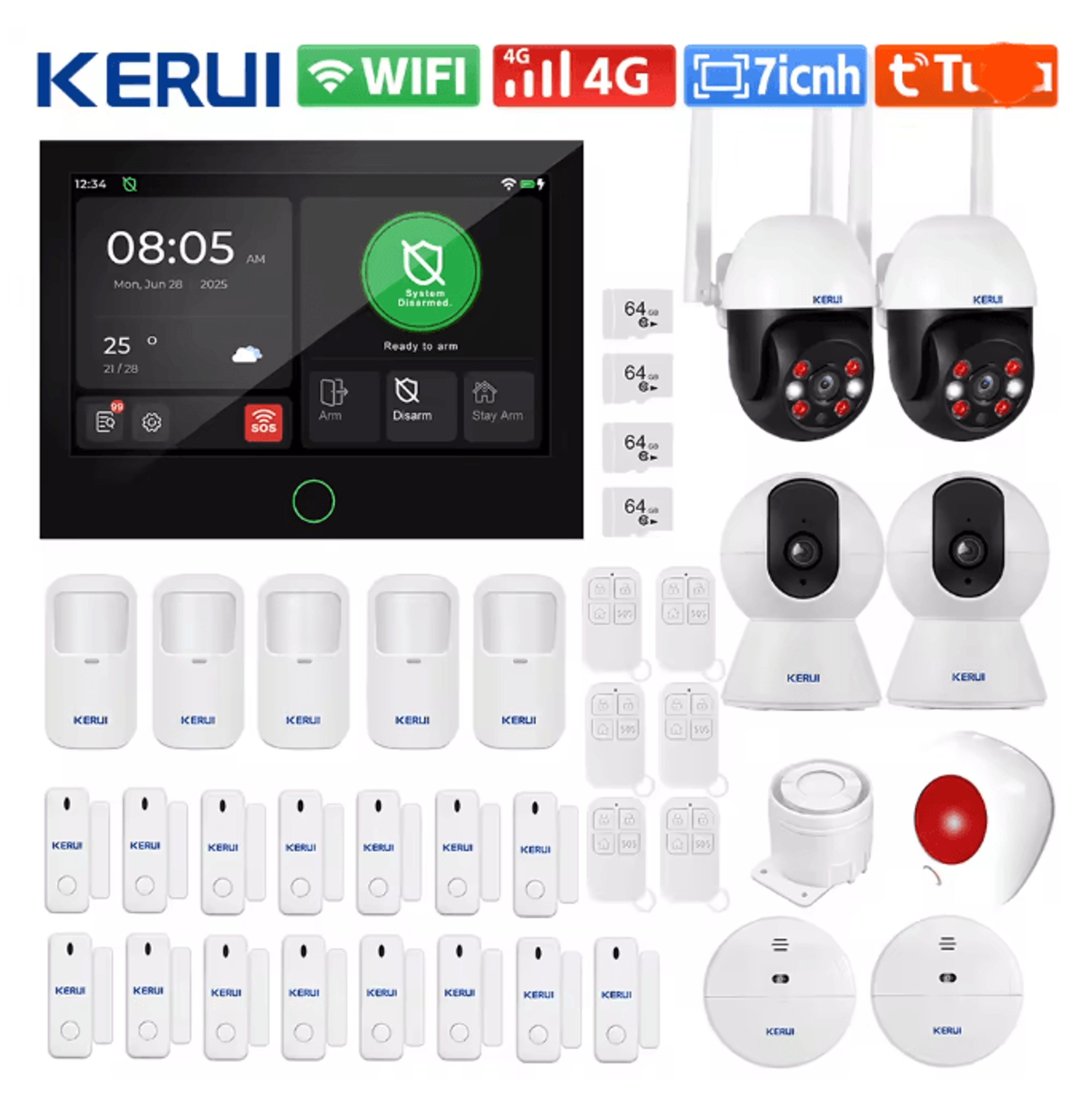 KERUI Smart Home Security Alarm System Wireless 4G WIFI With Touch Screen Panel 5