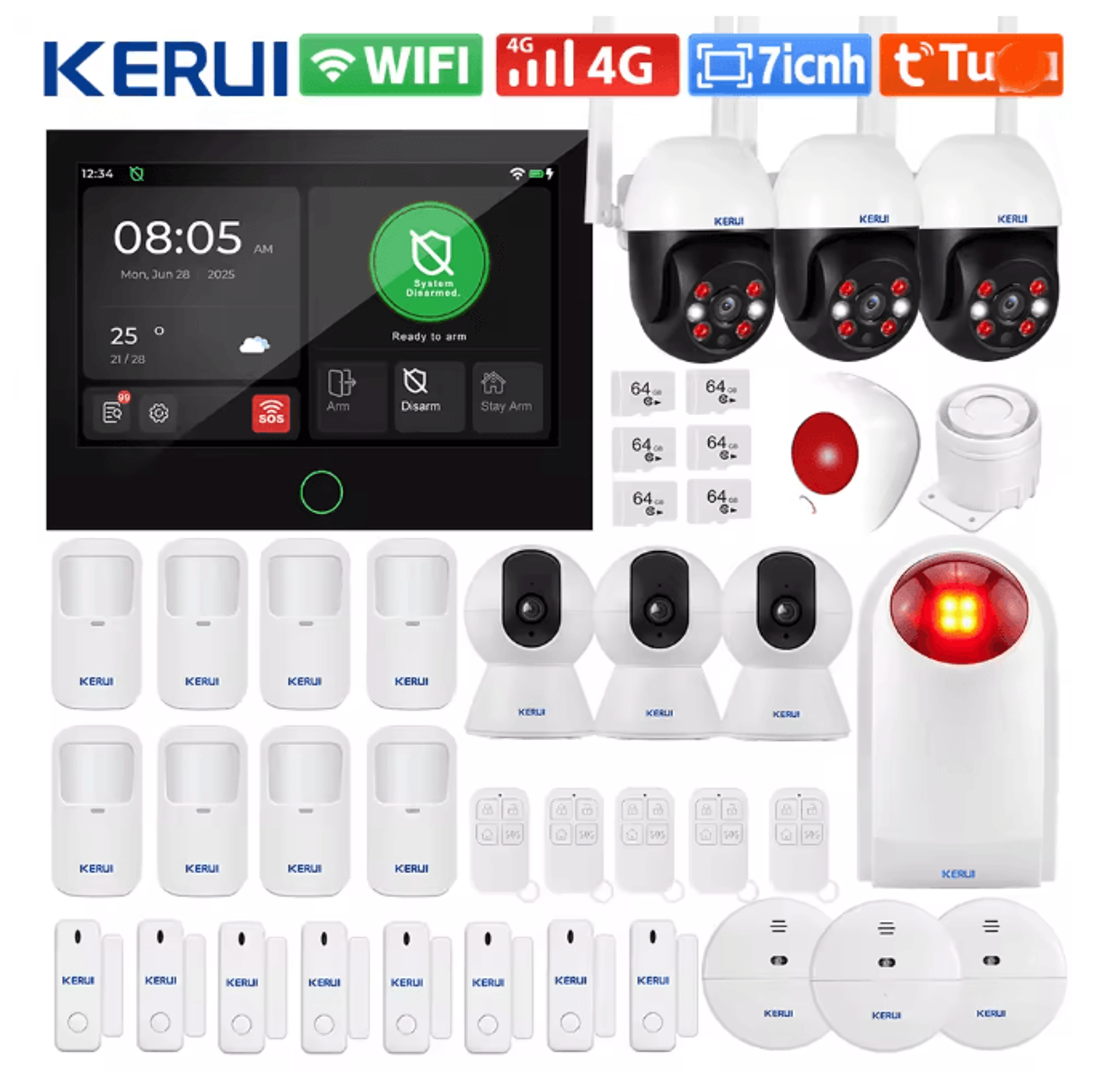KERUI Smart Home Security Alarm System Wireless 4G WIFI With Touch Screen Panel 7