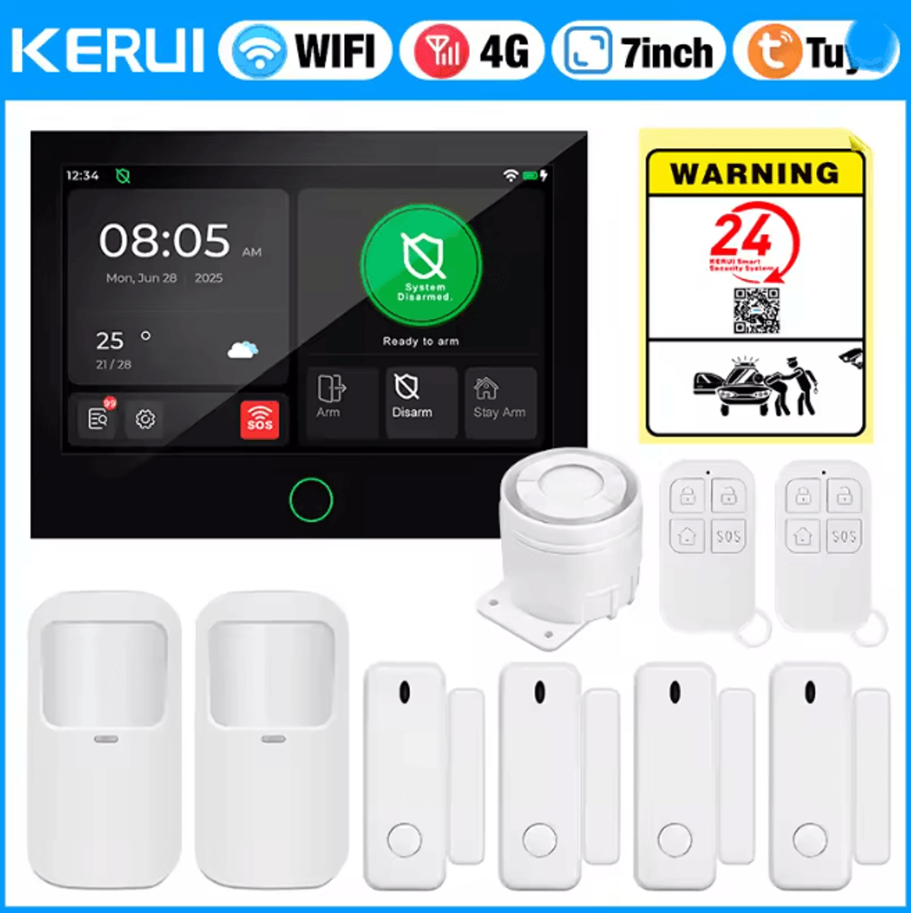 KERUI Smart Home Security Alarm System 4G WIFI With Touch Screen Panel 4
