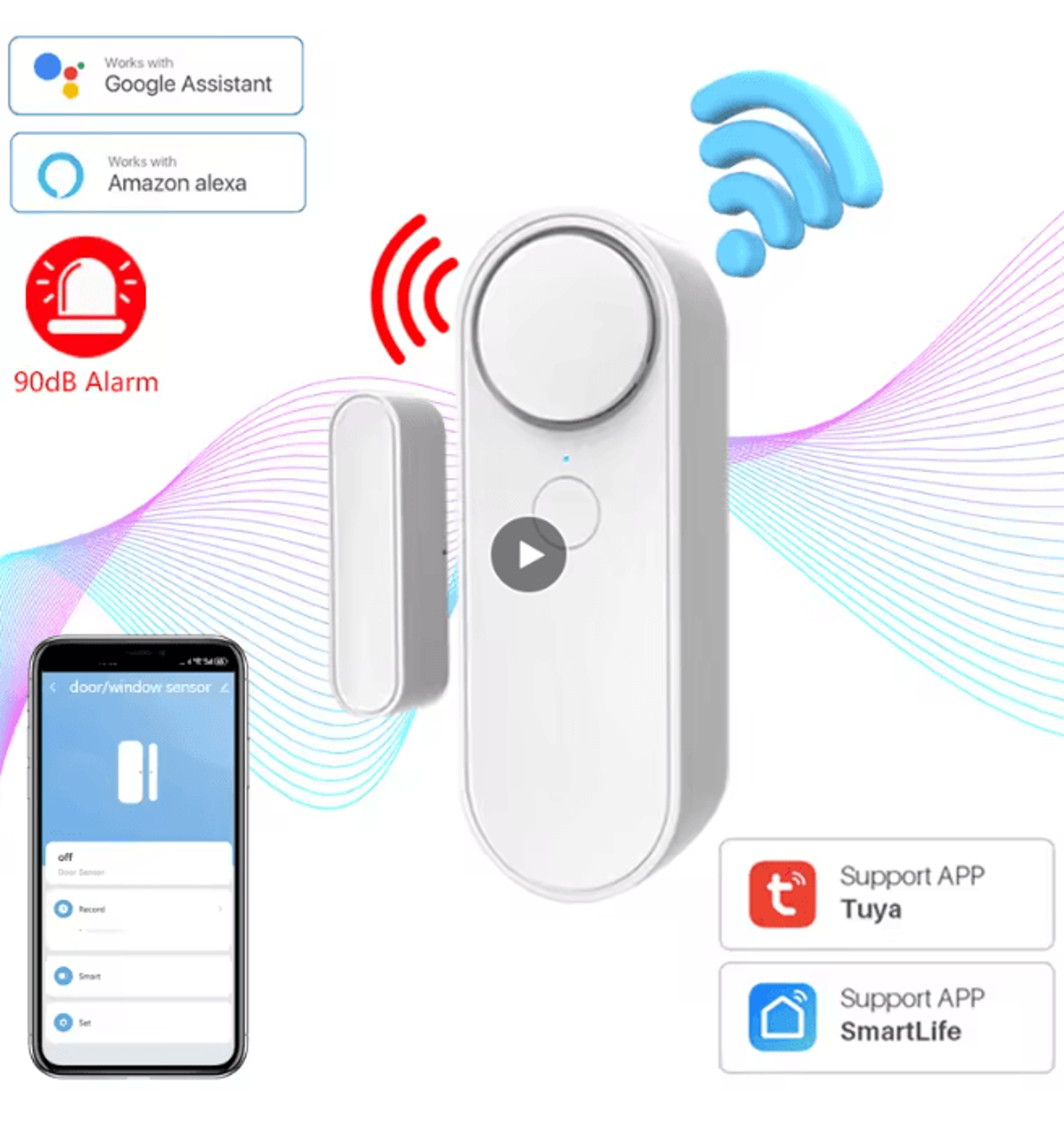 Tuya WIFI Door Window Sensor Alarm Smart Entry Security With Siren 0