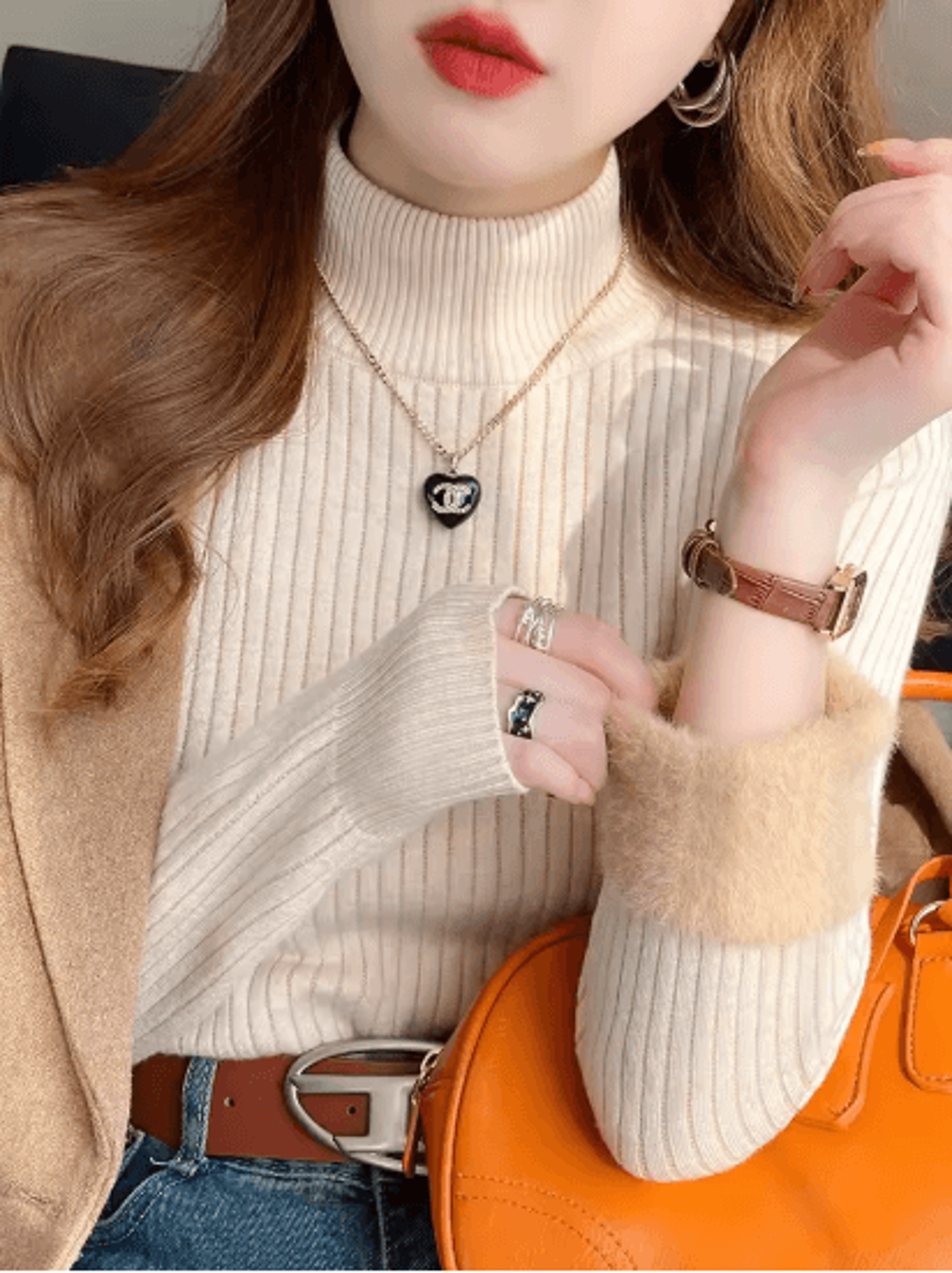 Womens Turtleneck Sweater Velvet Lined Thermal Knit Winter Top 4