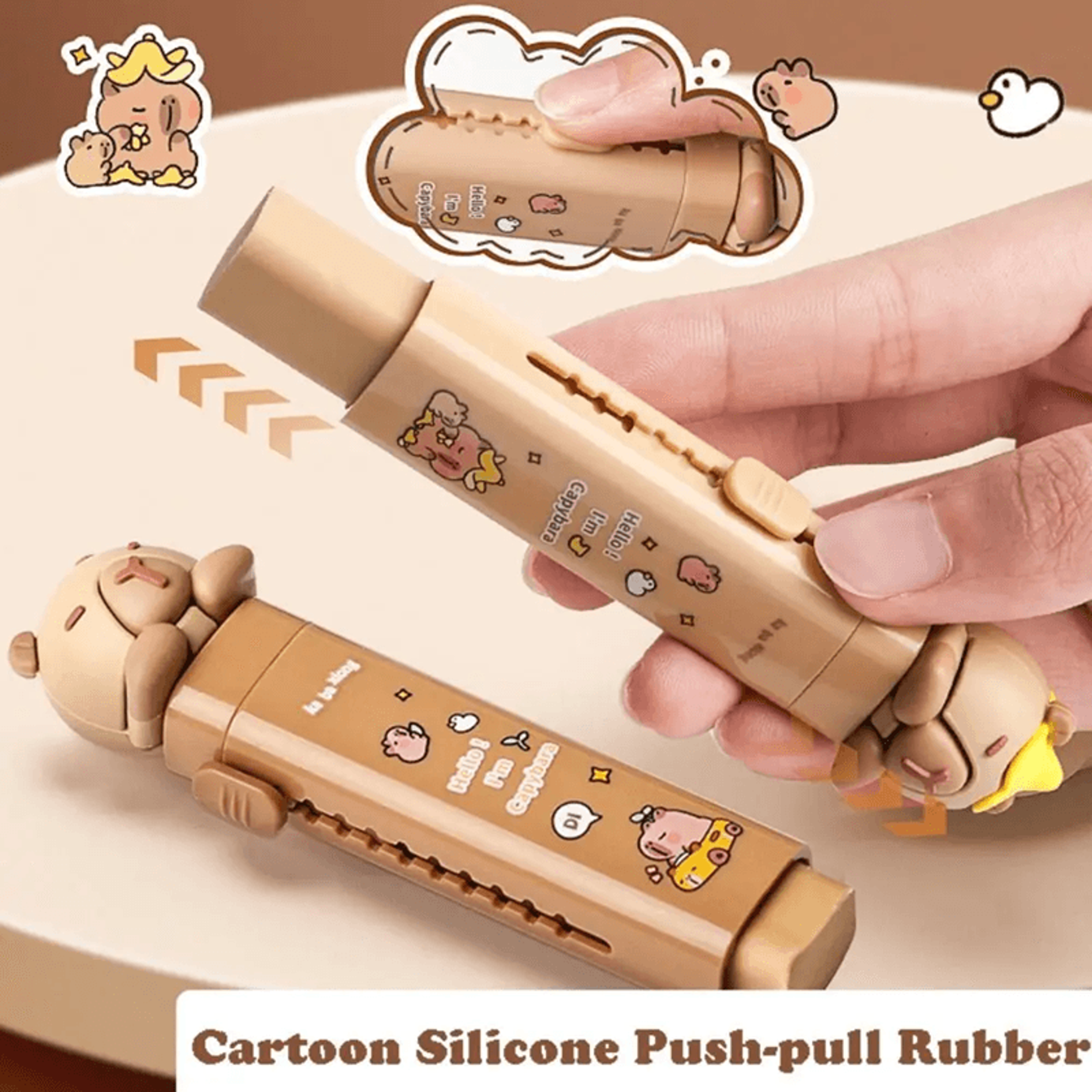 Cute Capybara Push Pull Eraser Replaceable Cartoon Silicone Eraser 0
