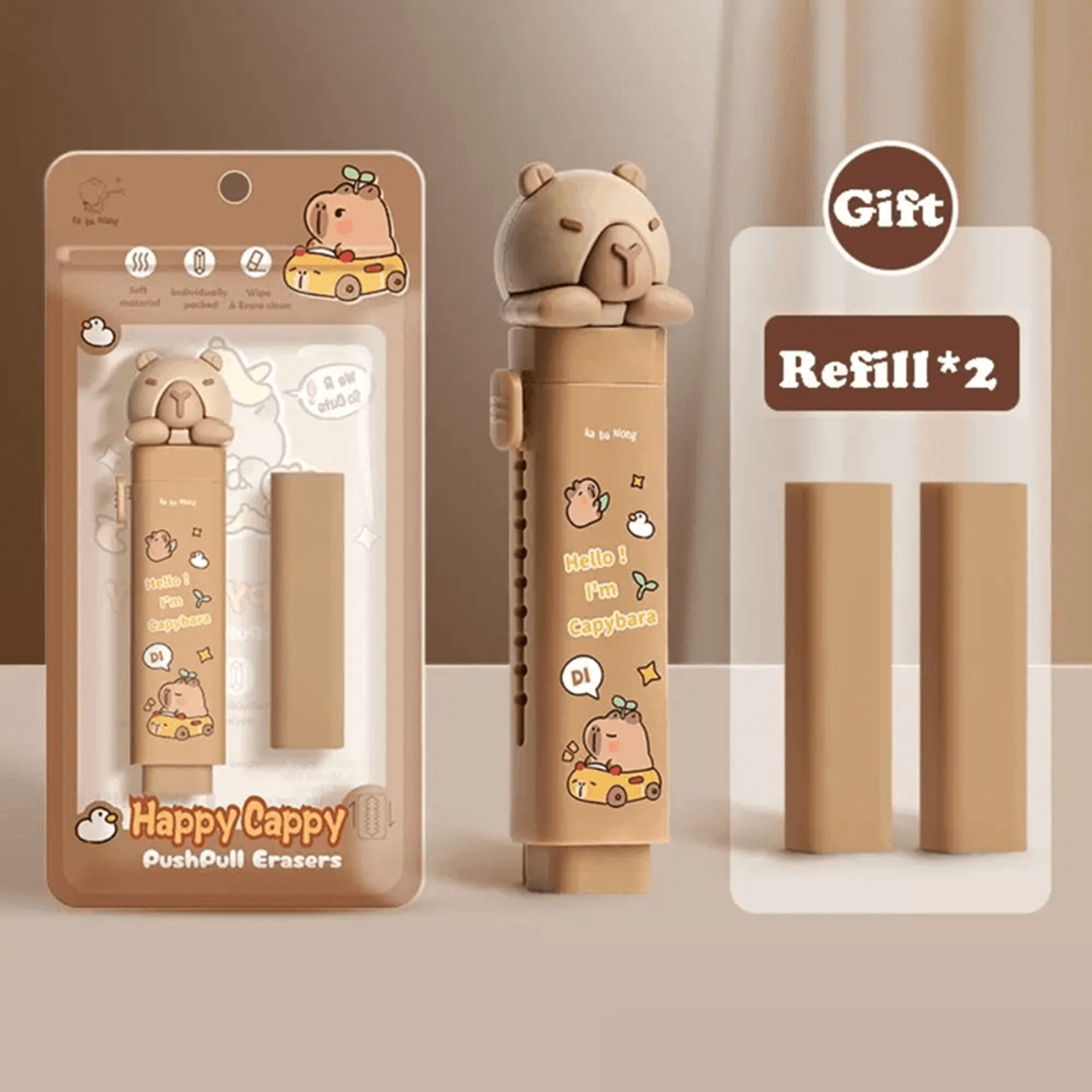 Cute Capybara Push Pull Eraser Replaceable Cartoon Silicone Eraser 3