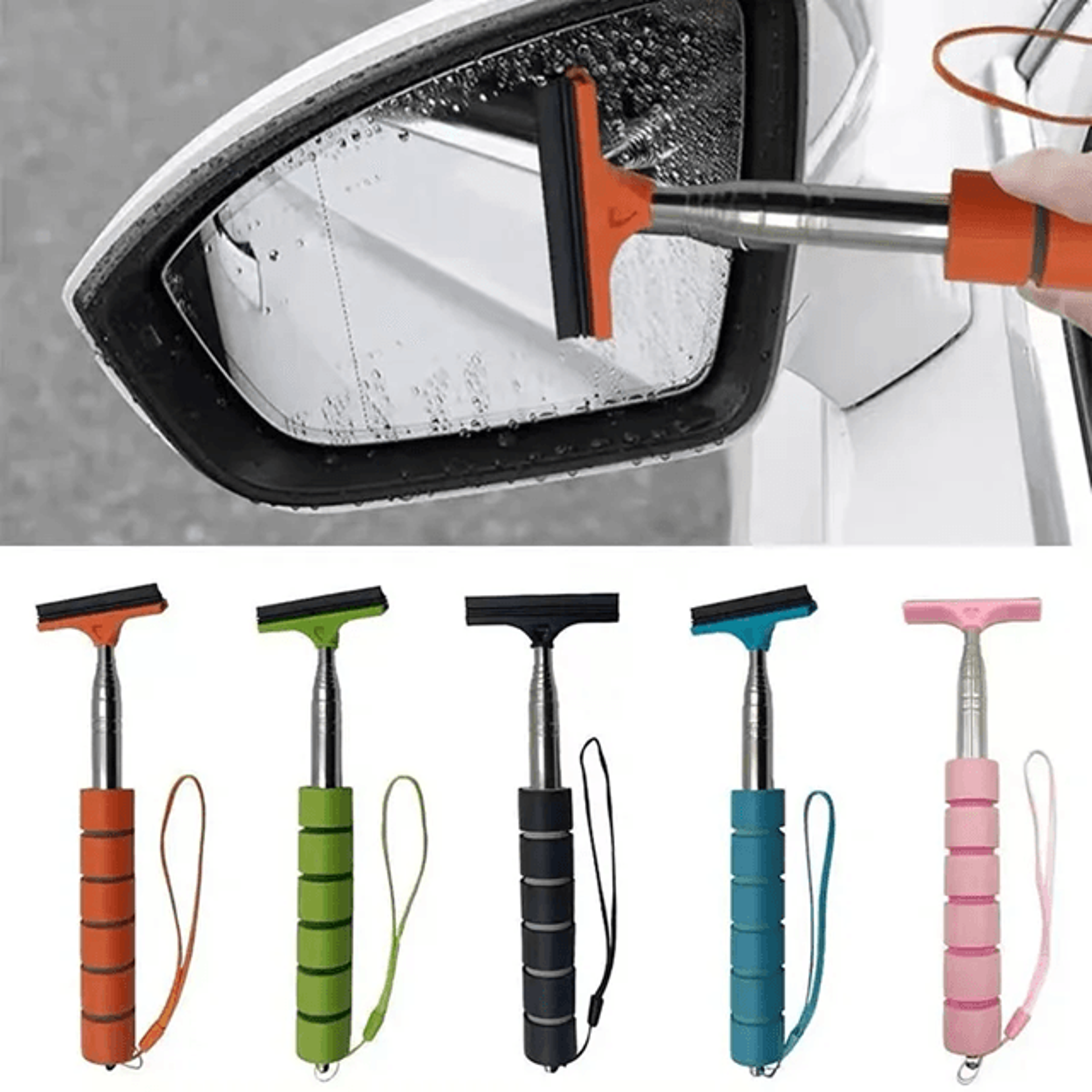 Universal Retractable Car Mirror  Glass Cleaning Tool With Telescopic Brush 0