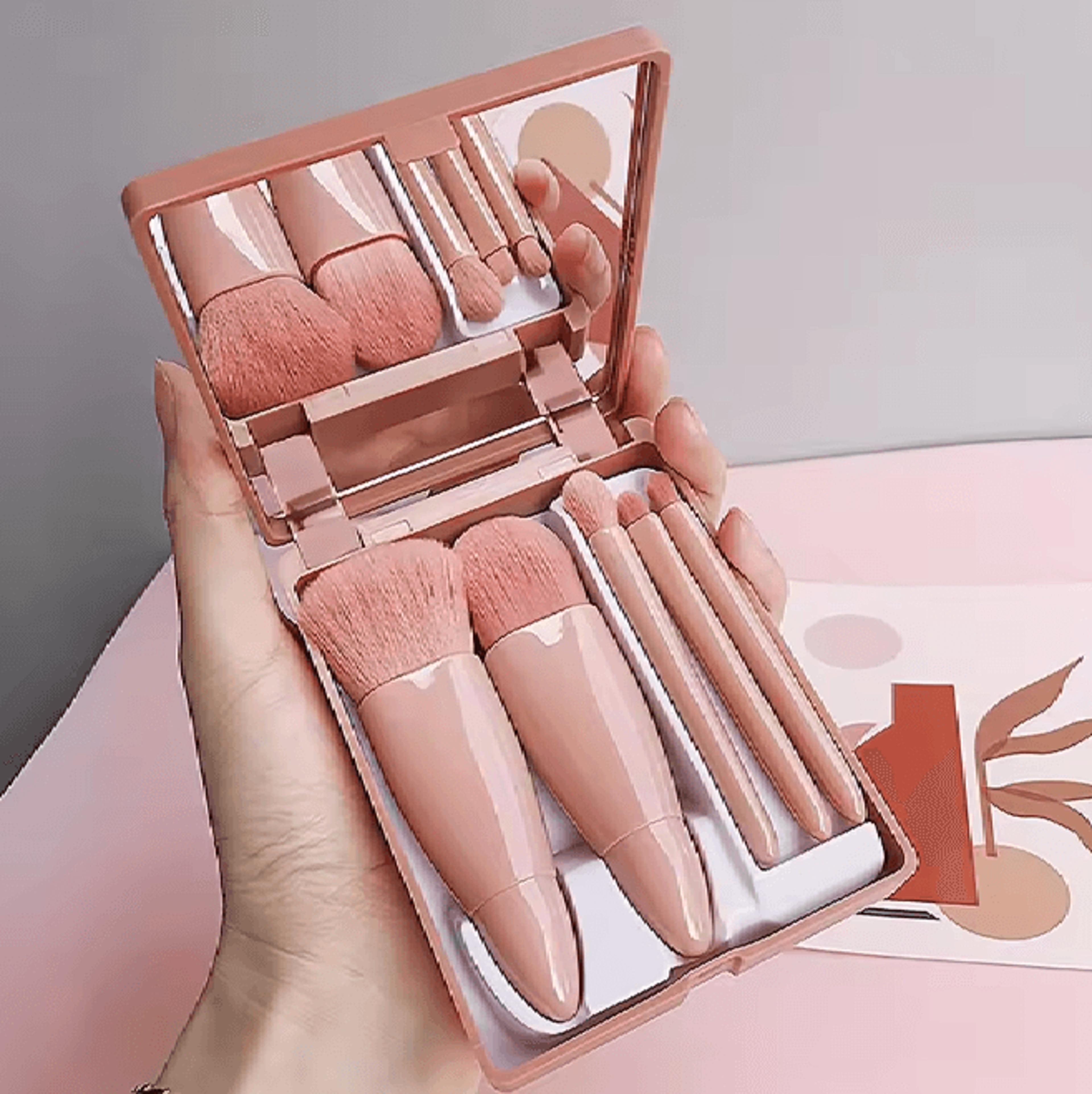 MirrorFold Mini Makeup Brush Set Travel Brush Kit With Mirror 2