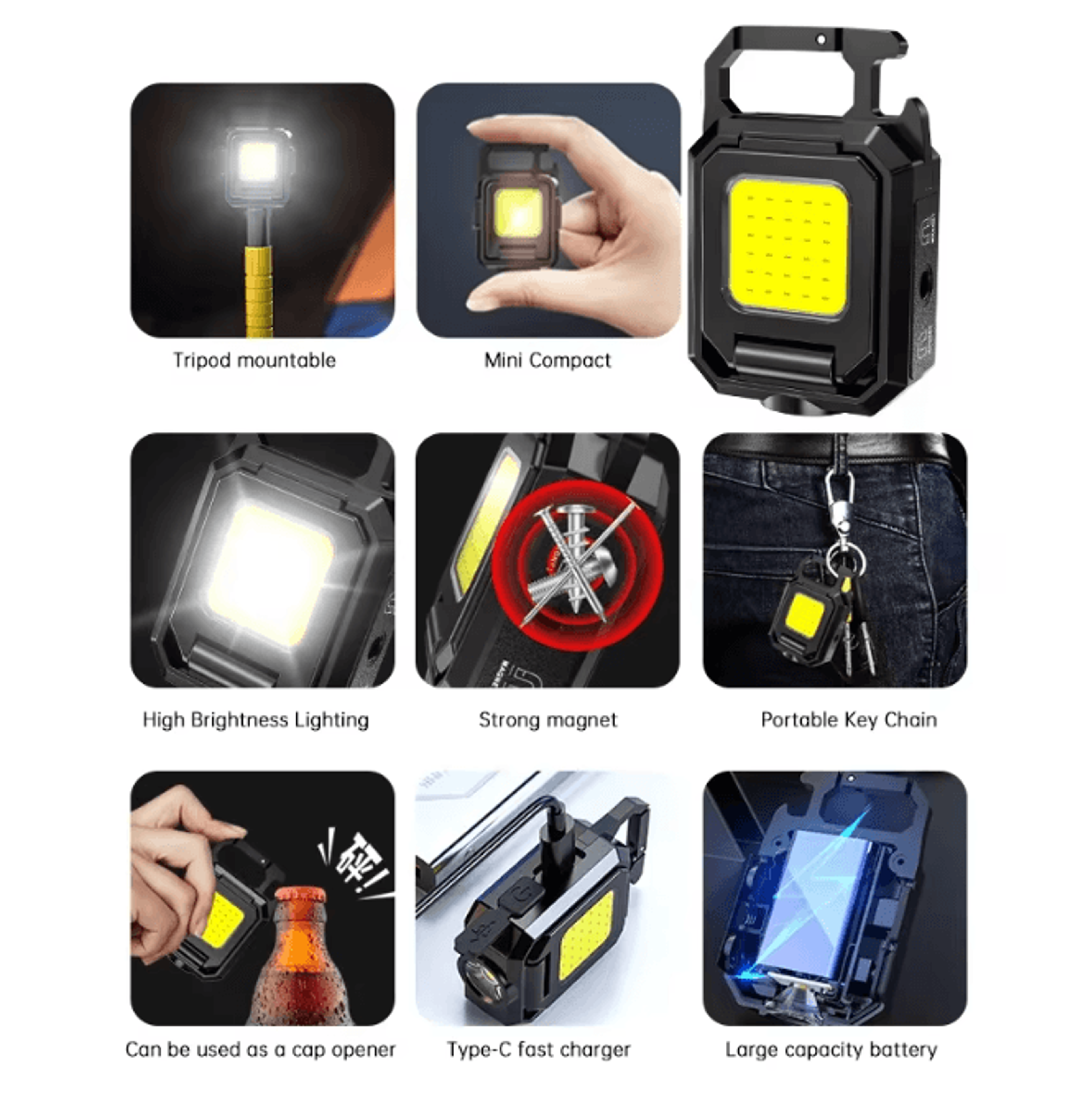 FlexBeam Mini Flashlight Keychain USB Rechargeable COB Work Light 3