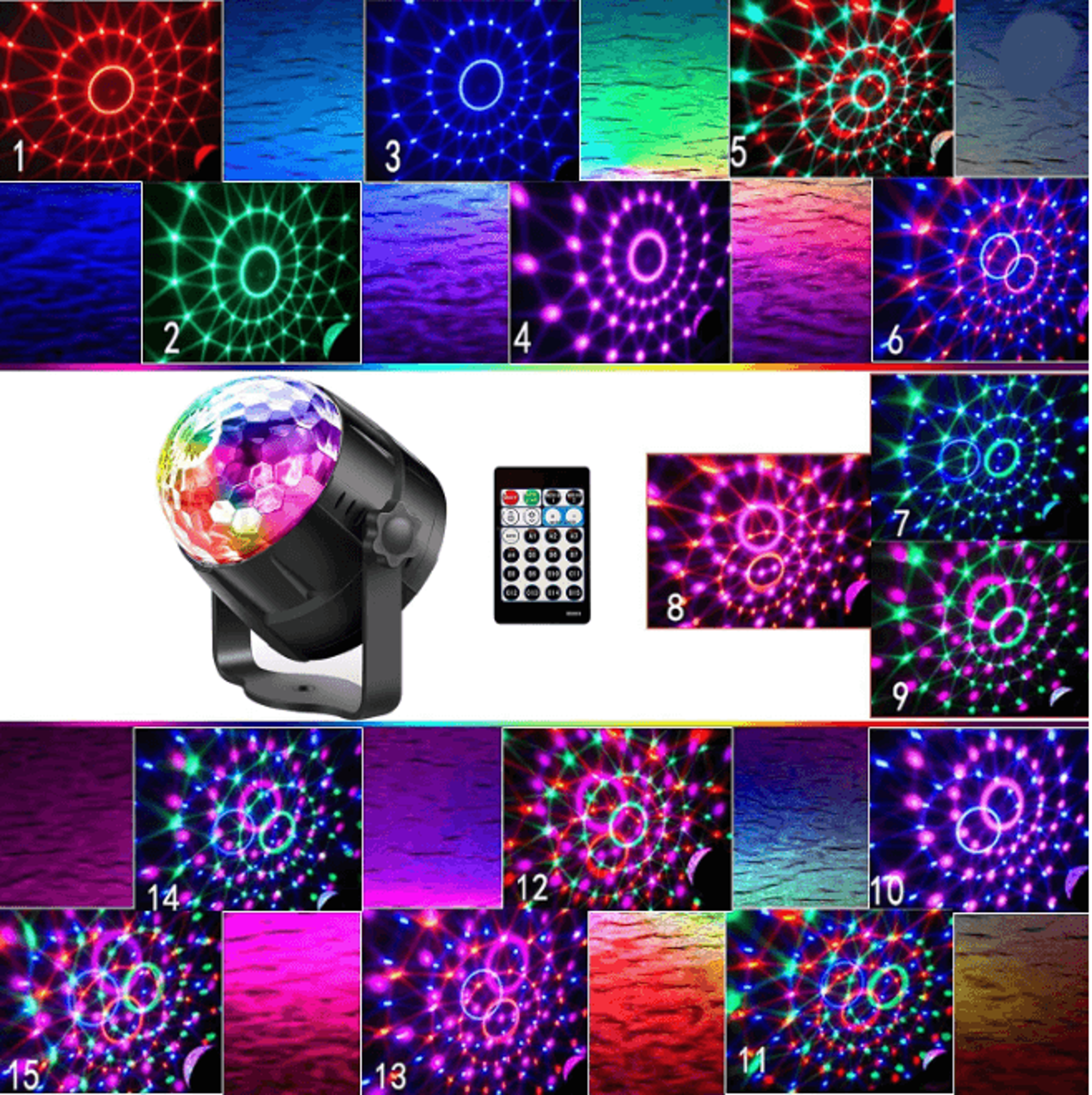PartyPulse RGB Sound Activated Disco Ball Light With Remote Control 0