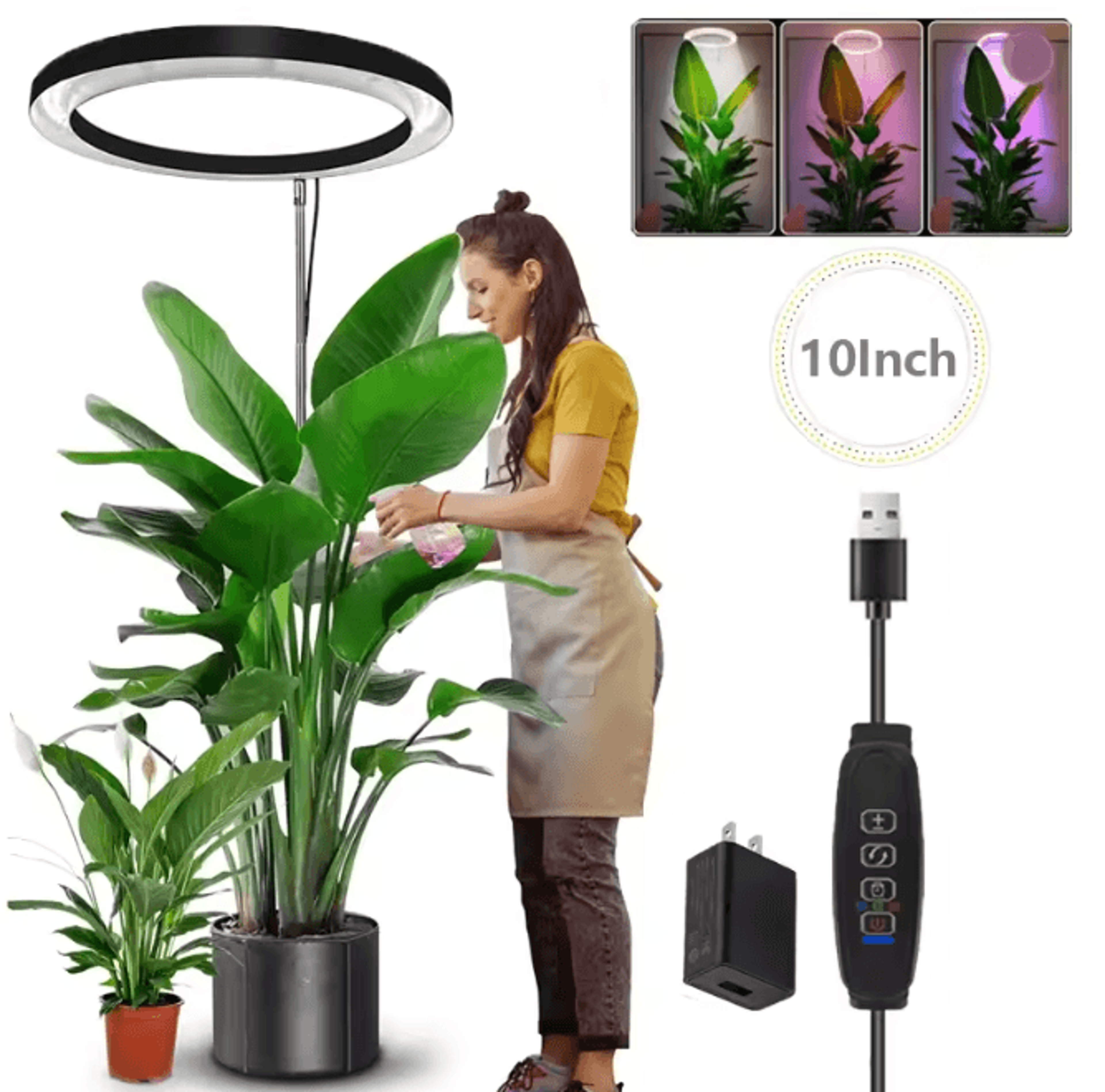 Height Adjustable LED Ring Grow Light Full Spectrum Indoor Plant Lamp USB Powered 4
