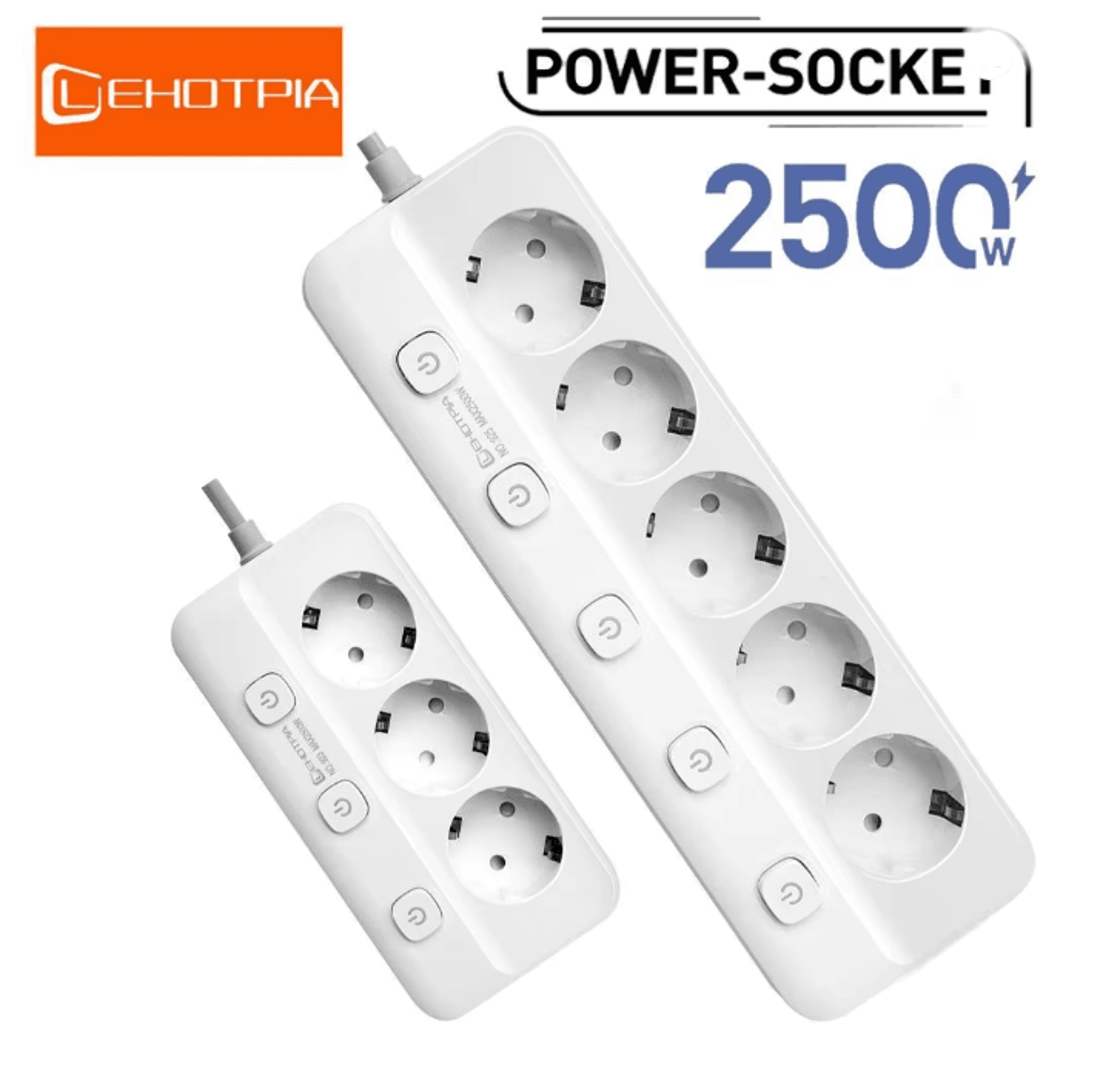 EU Power Strip With Independent Switches Multi Socket Extension Adapter 0