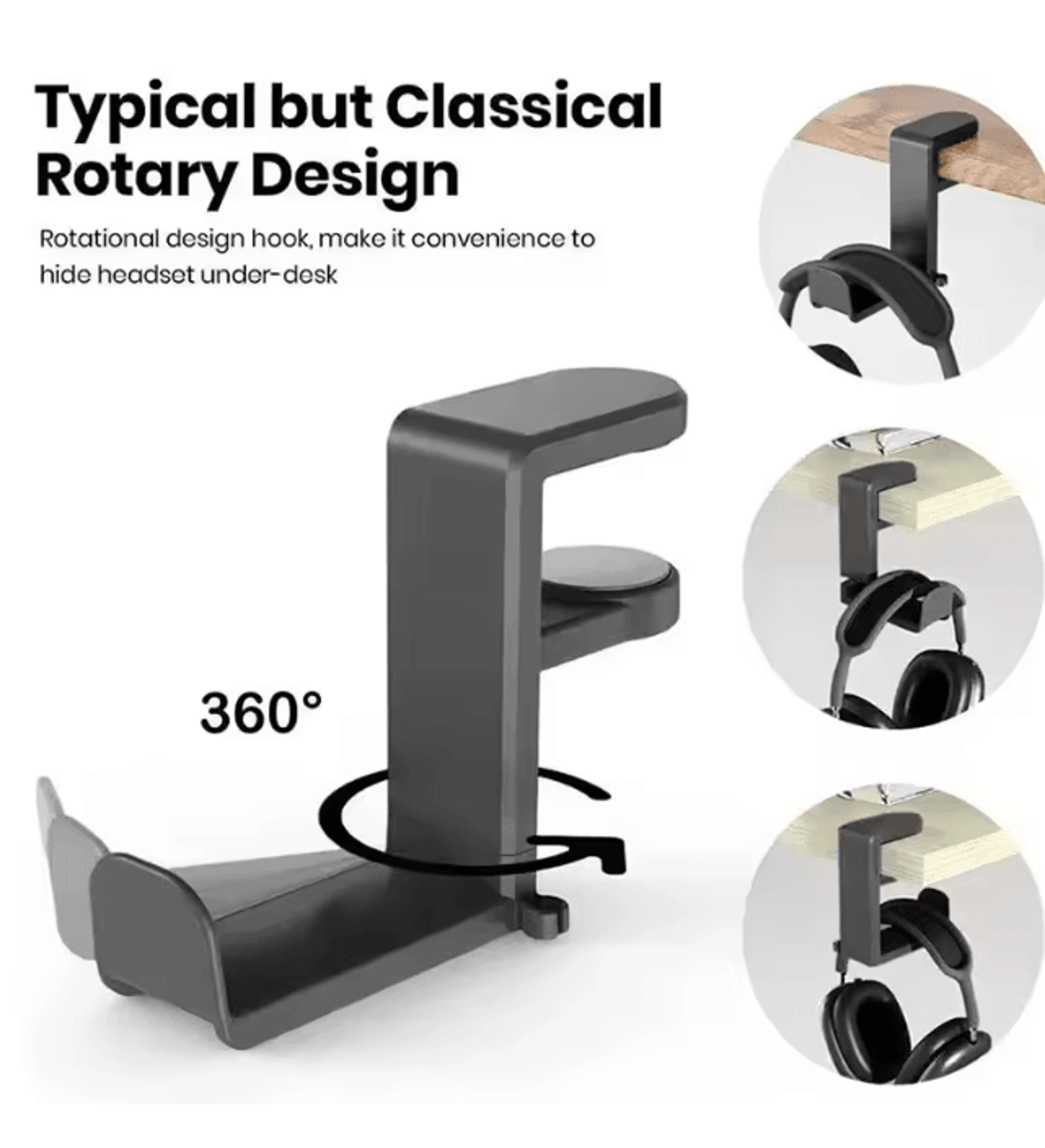 360 Degree Rotating Desk Clip Headphone Holder No Punch Headset Stand 0