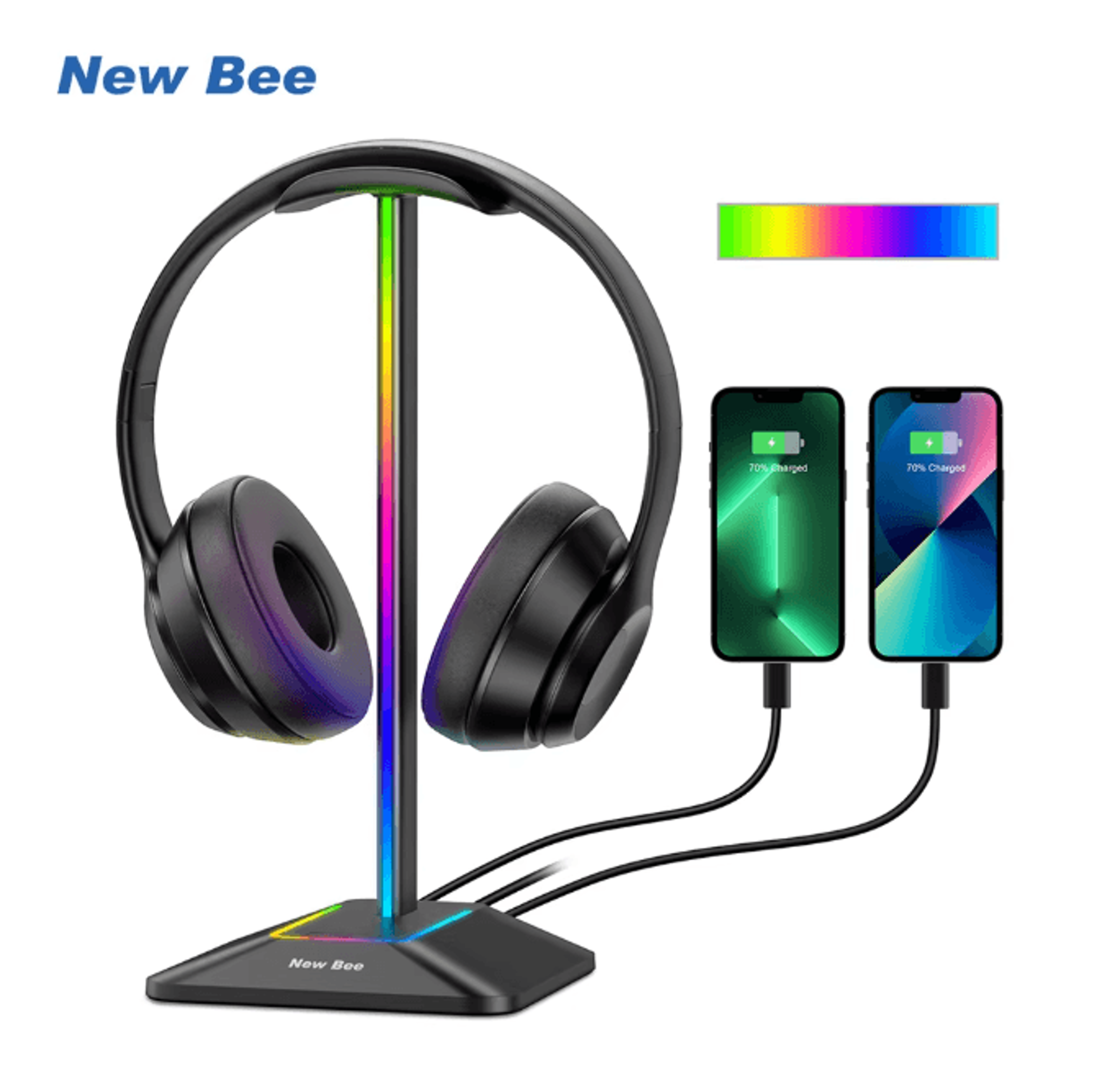 New Bee Z8 RGB Gaming Headset Stand With USB Ports Desk Headphone Holder 0