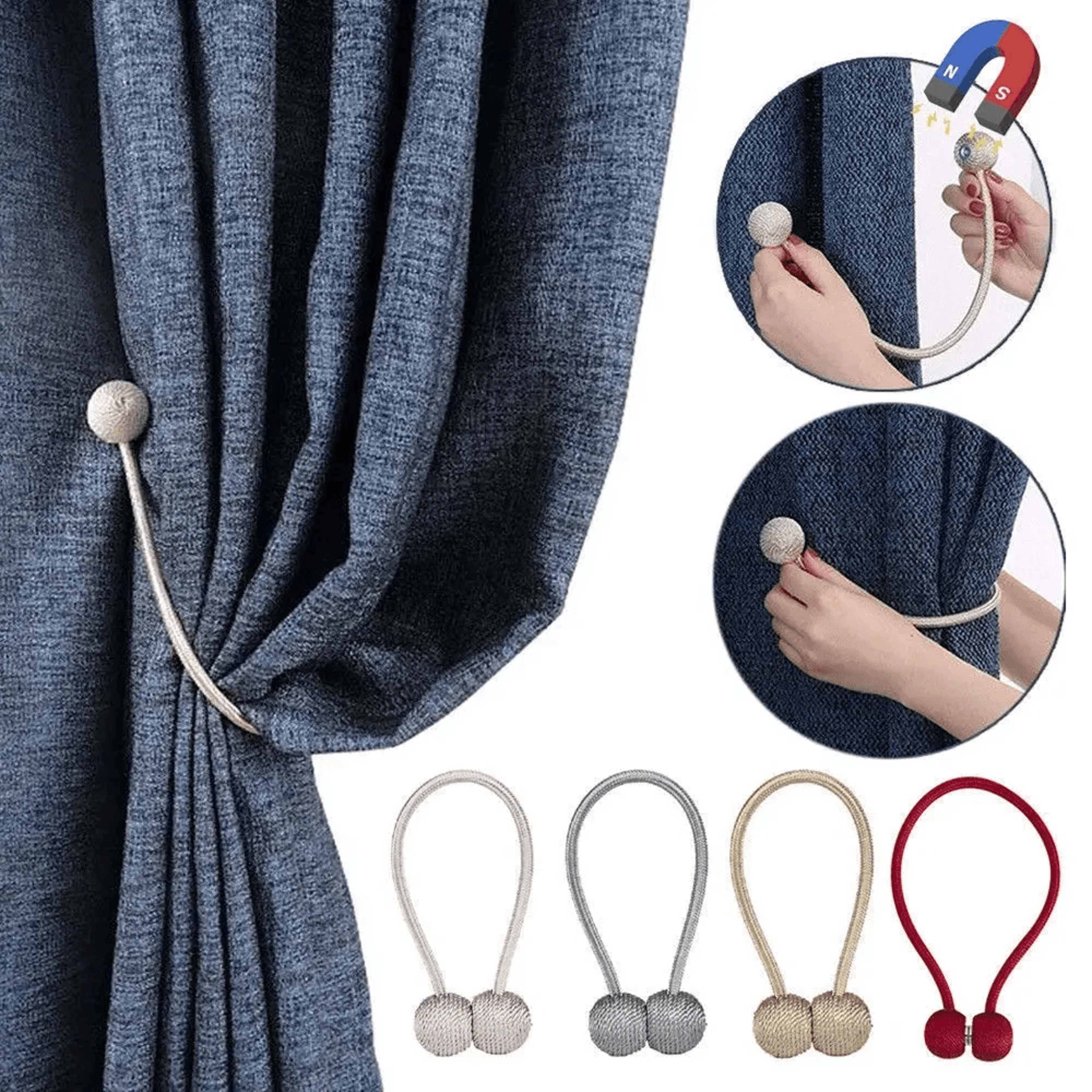 Magnetic Curtain Tiebacks Rope Buckles Set For Window And Bed Curtains 2