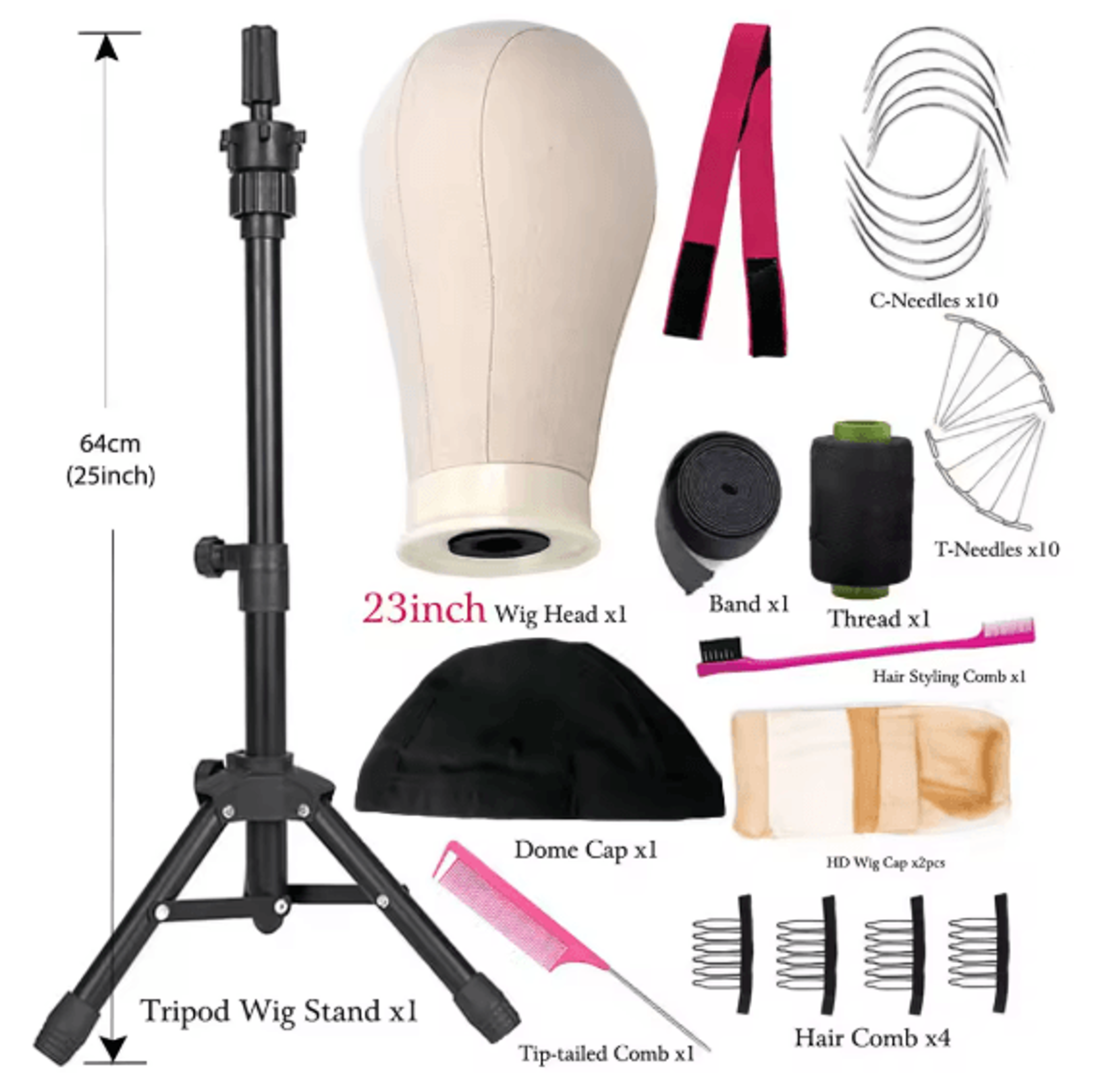 Canvas Wig Head Mannequin With Stand For Wig Making And Display 10