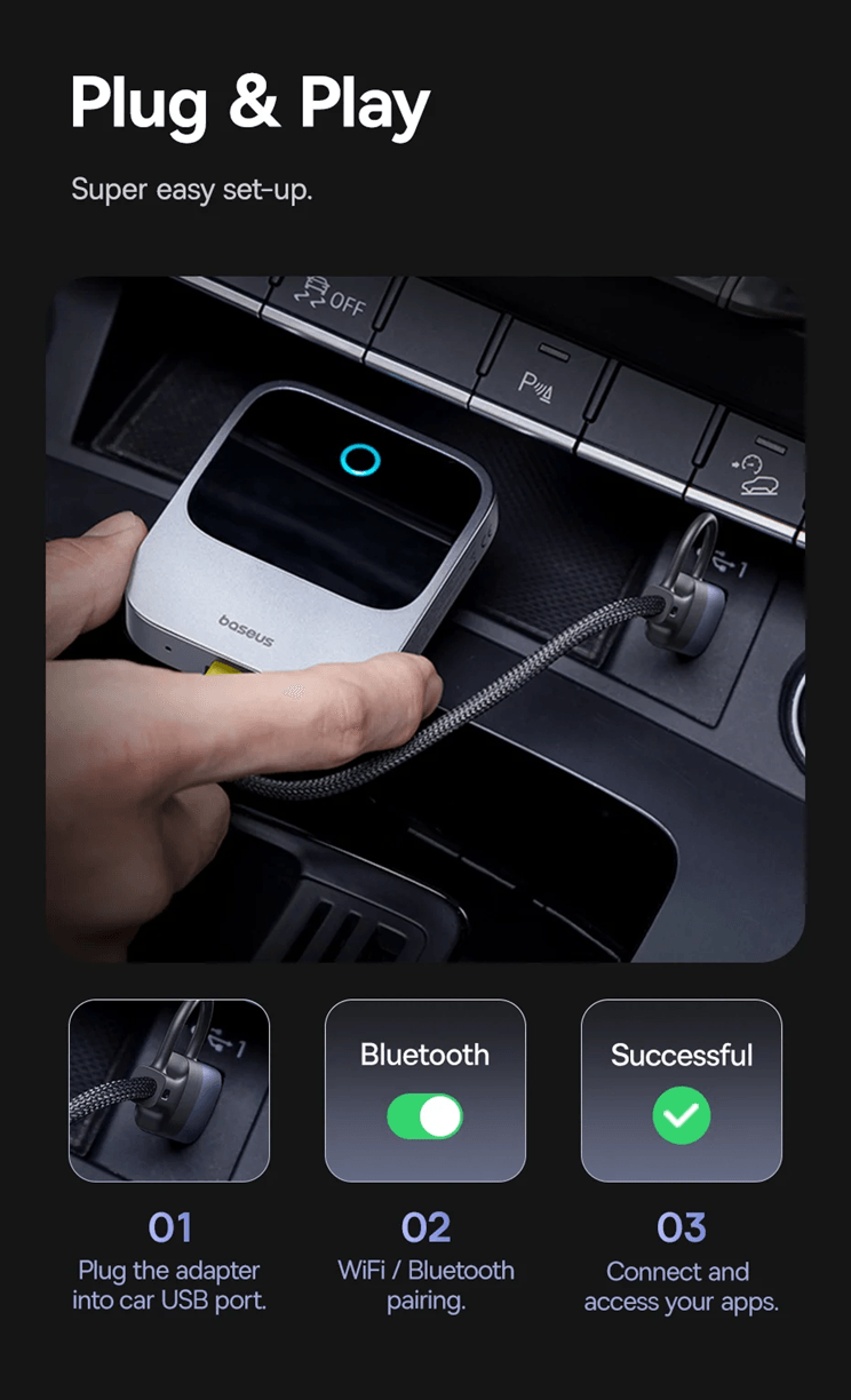 Baseus Wireless CarPlay Adapter Wired To Wireless Smart Car System 2