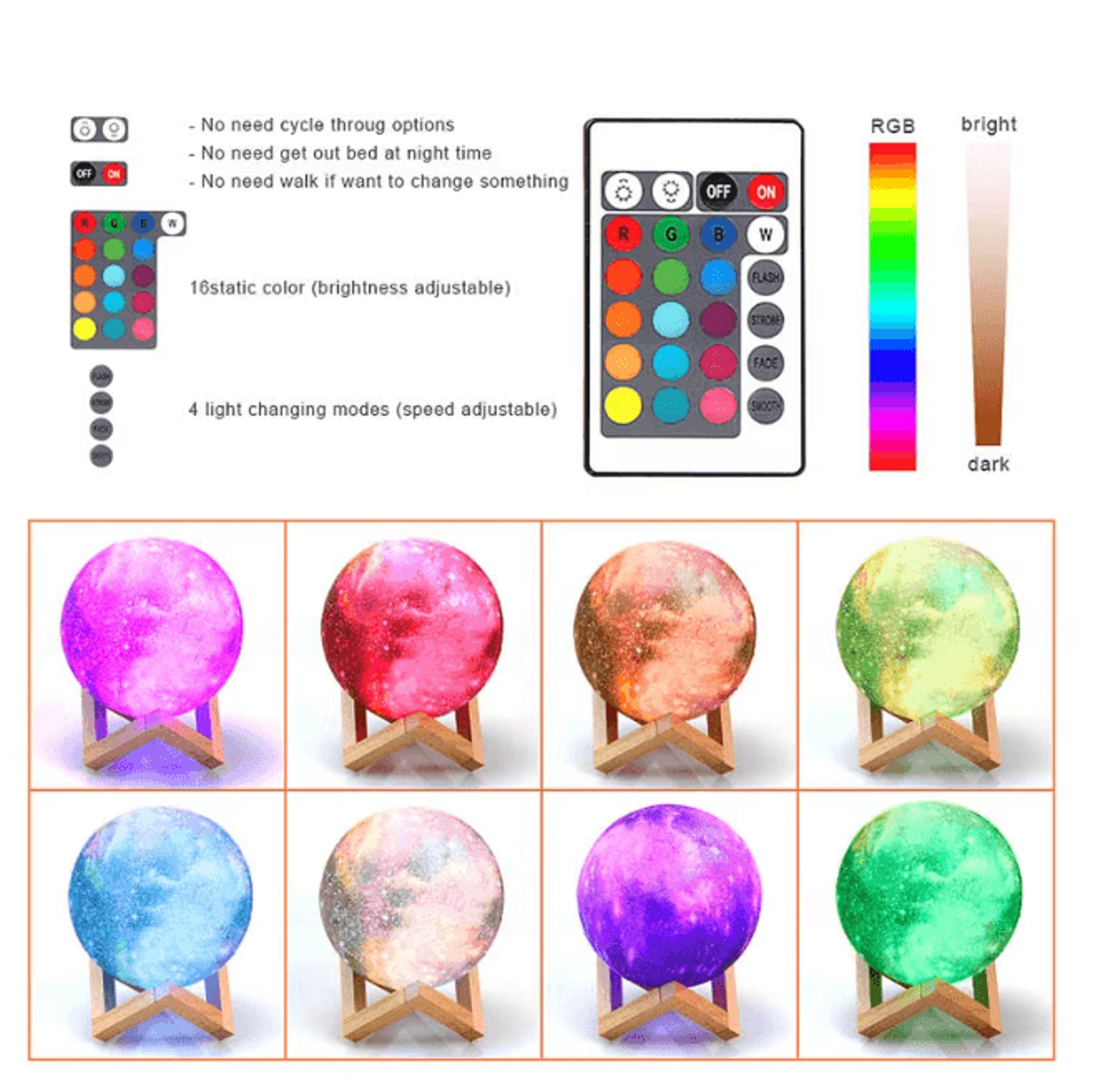 3D Moon Lamp LED Night Light With Remote Rechargeable Bedroom Decor 3