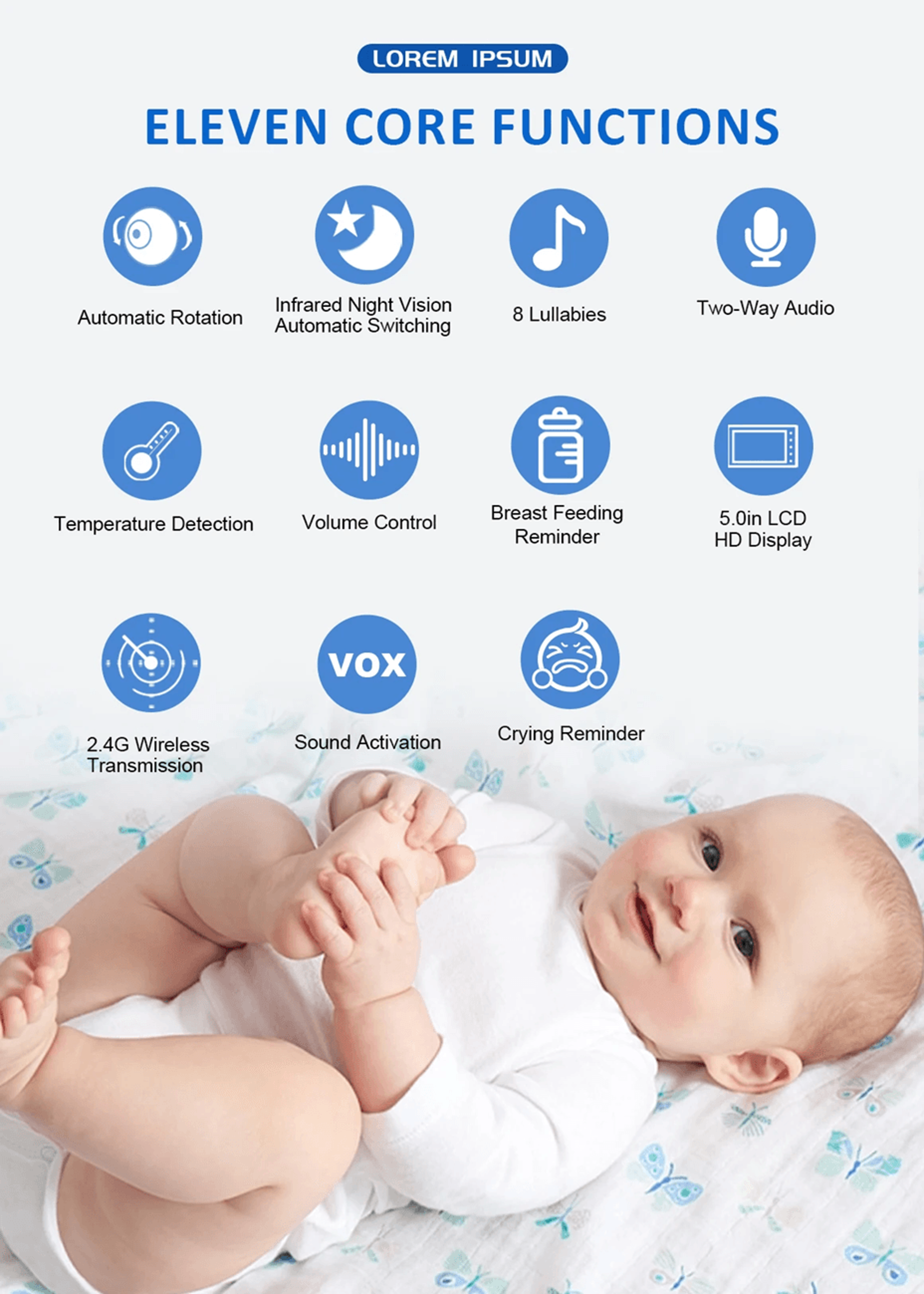 5 Inch Video Baby Monitor With Camera And Temperature Sensor 1