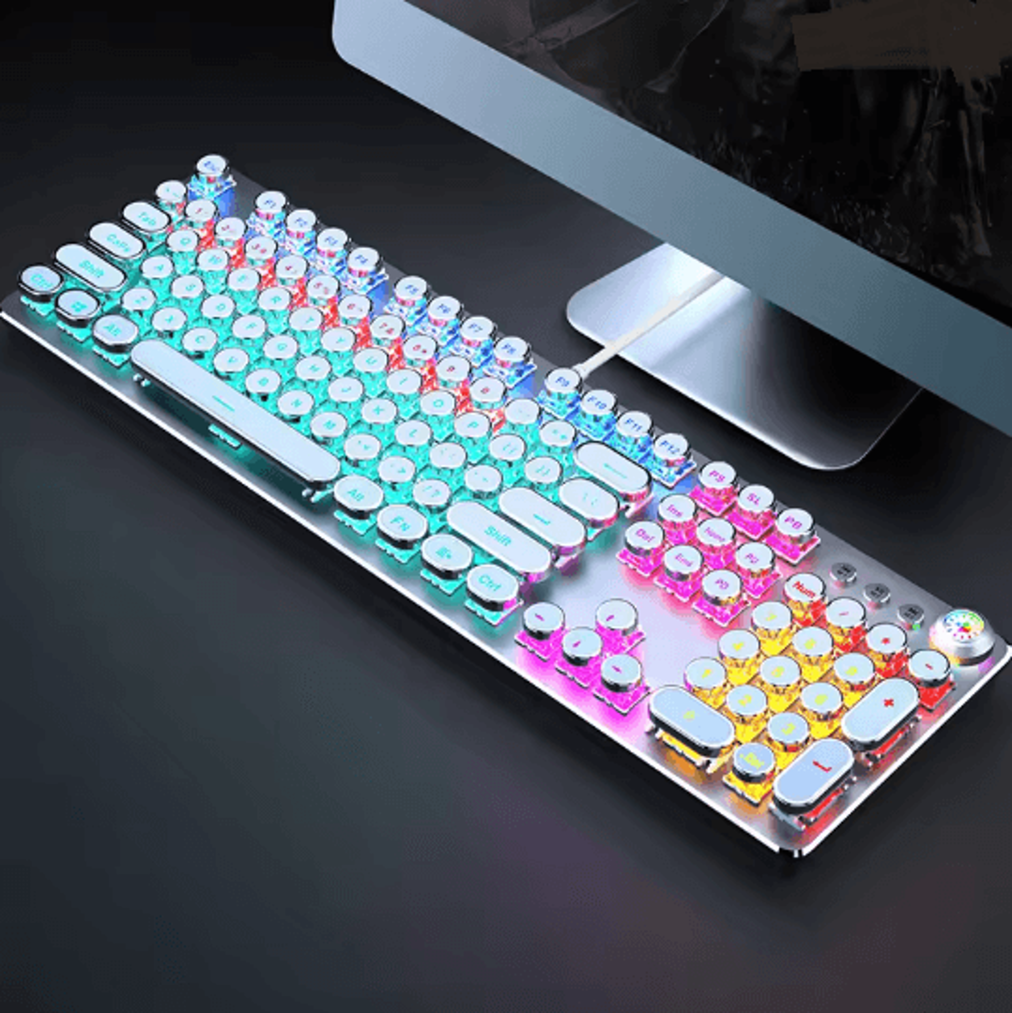 EWEADN Retro Typewriter Mechanical Gaming Keyboard All Metal 104 Key USB Wired 6