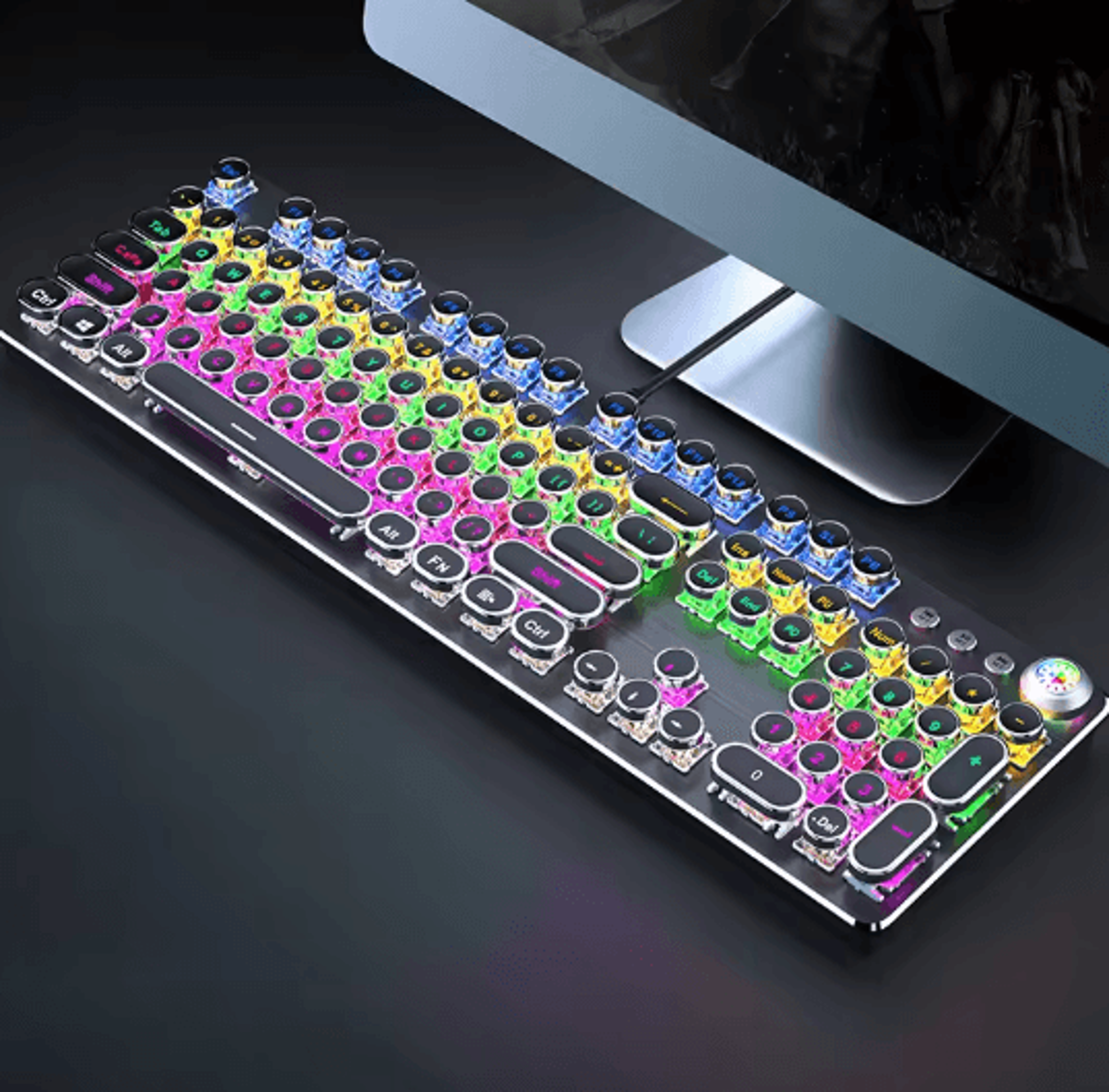 EWEADN Retro Typewriter Mechanical Gaming Keyboard All Metal 104 Key USB Wired 7
