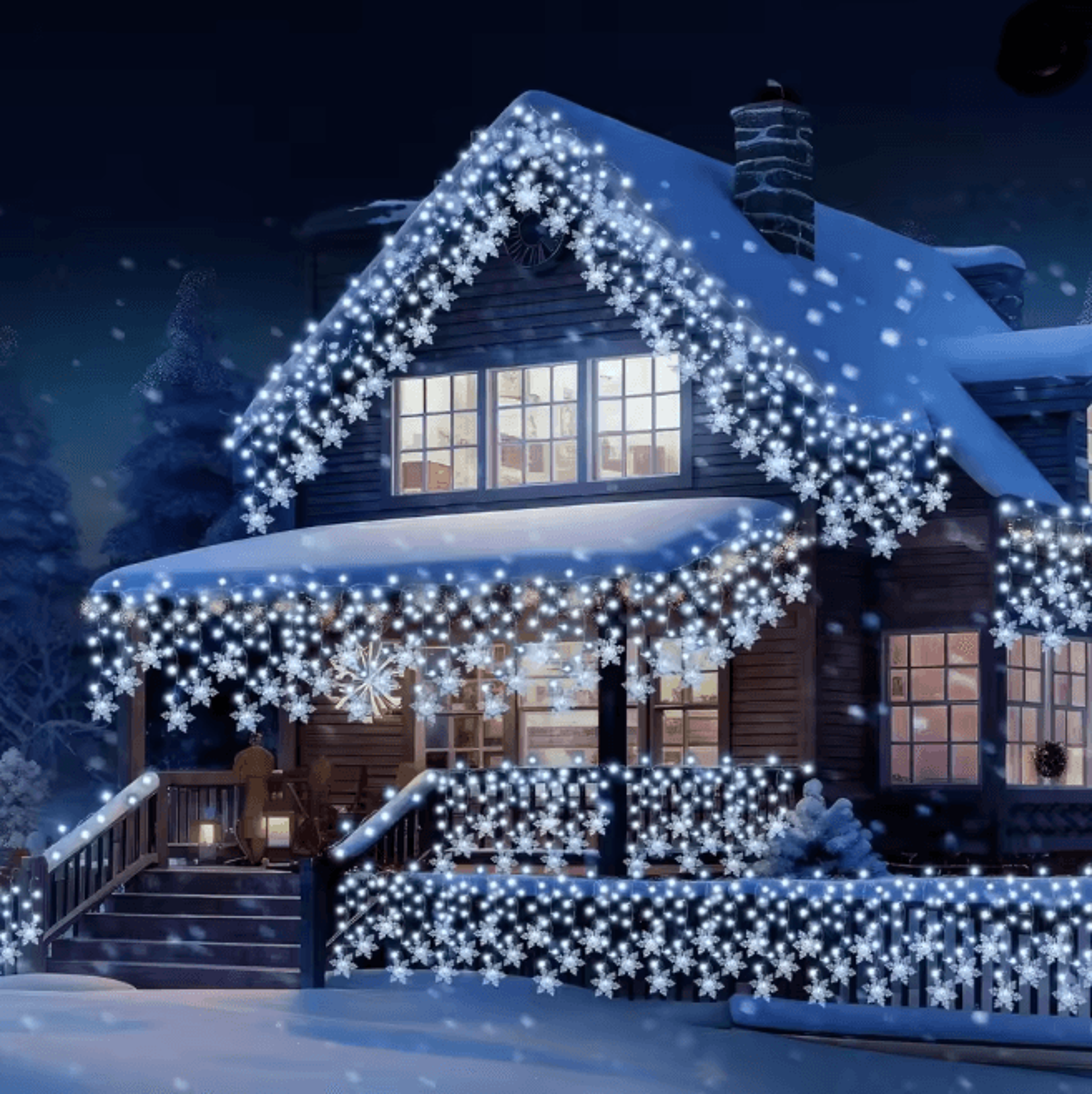 96 LED Solar Snowflake Curtain Lights Waterproof Christmas Decoration 2