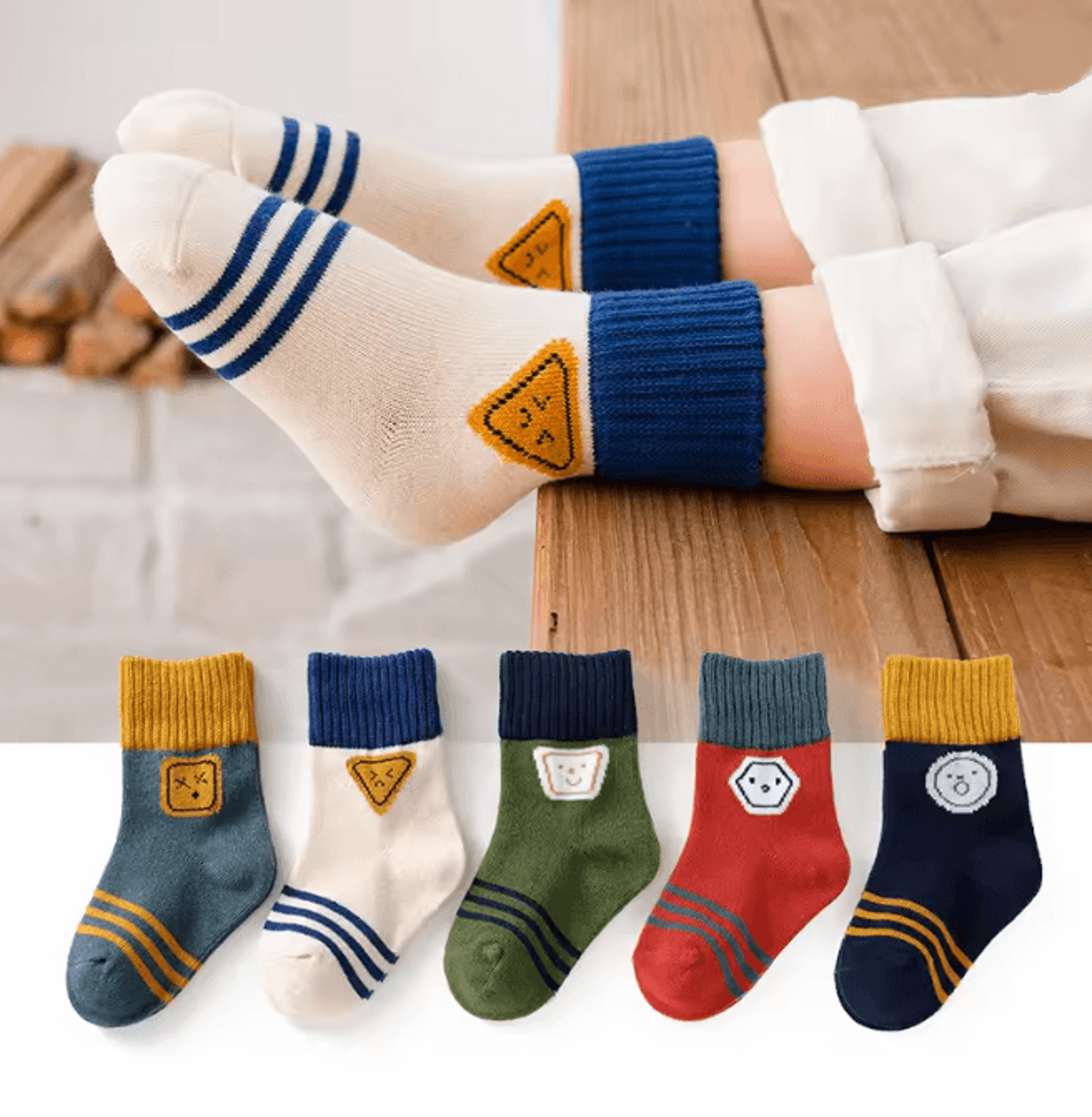 KittyCozy Four Season Baby Socks 5 Pair Cartoon Mid Tube Set 5