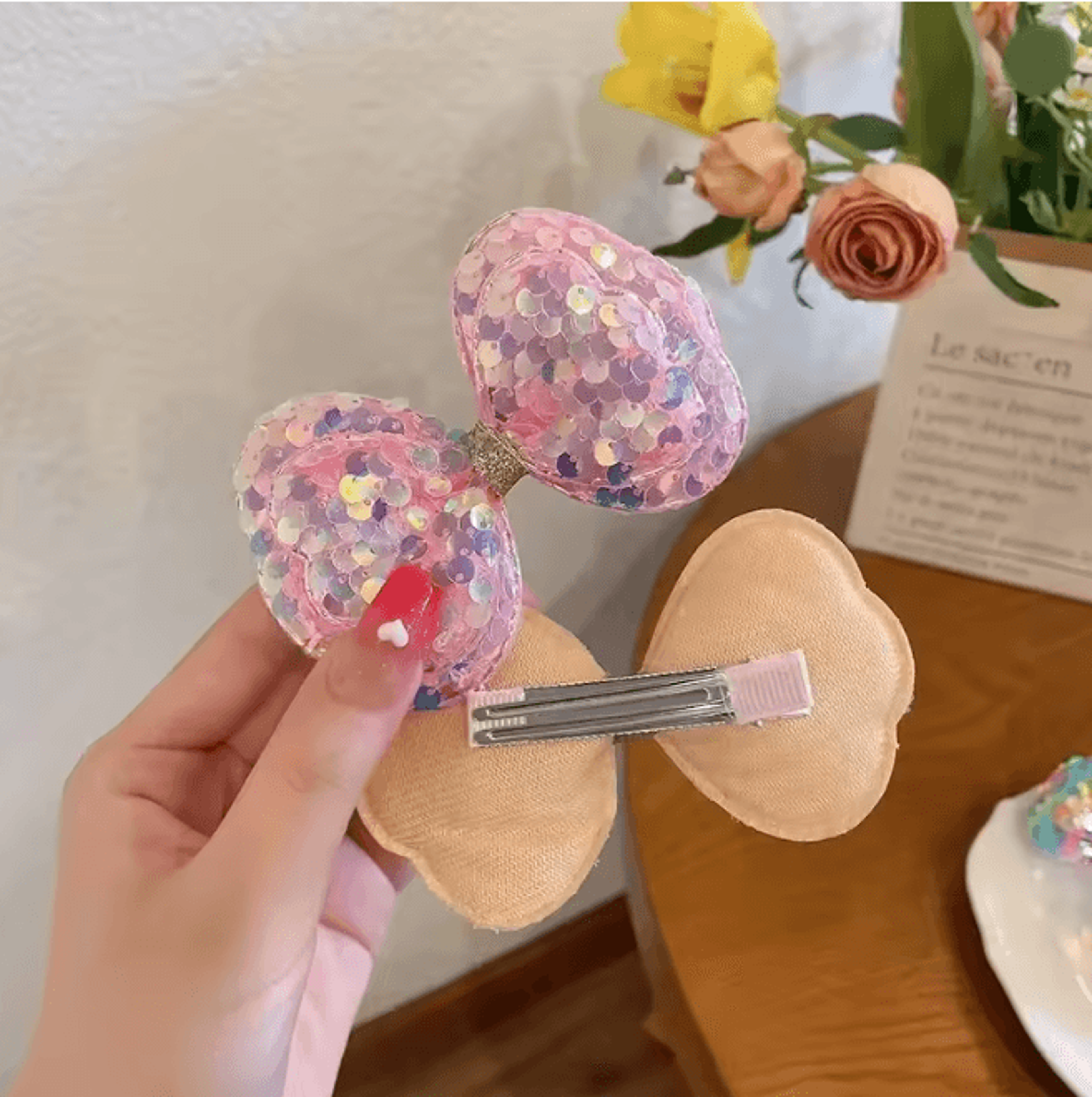 SparkleFairy Big Bow Hair Clips For Girls 5 Piece Glitter Set 1