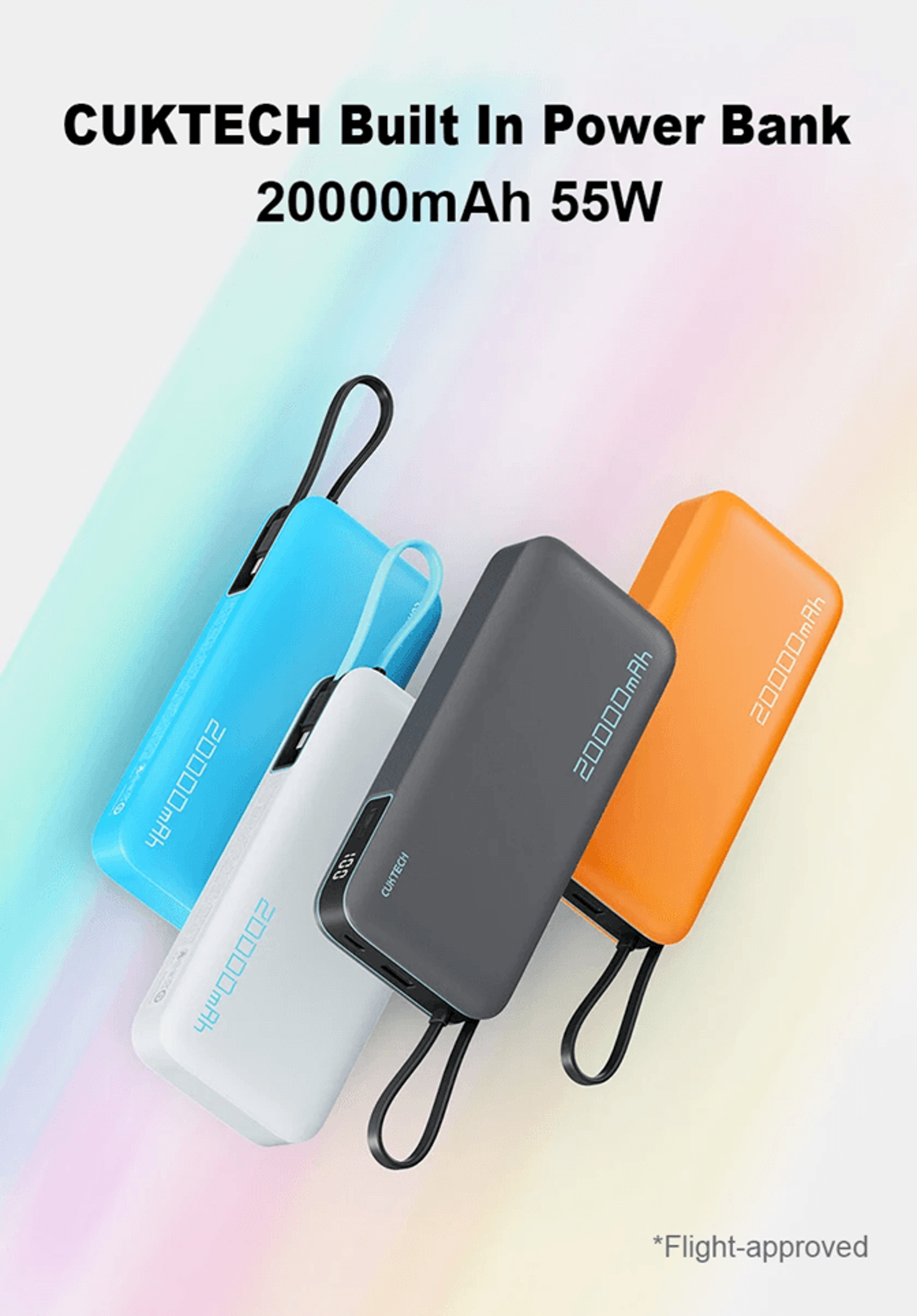 CUKTECH 20000mAh Built In Cable Power Bank 55W Fast Charging 0