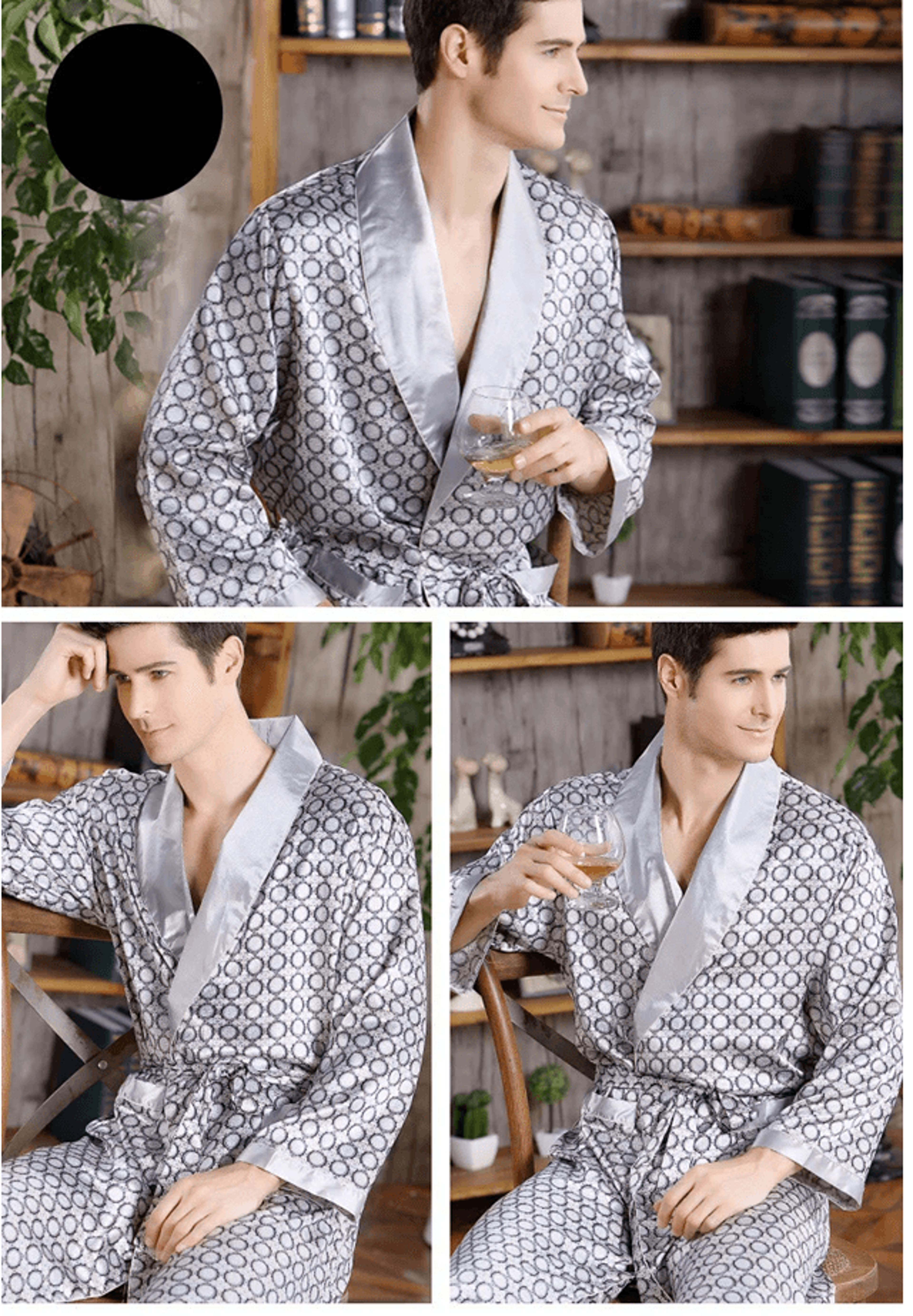 Mens Satin Kimono Robe Long Sleeve Luxury Bathrobe Up To 5XL 1